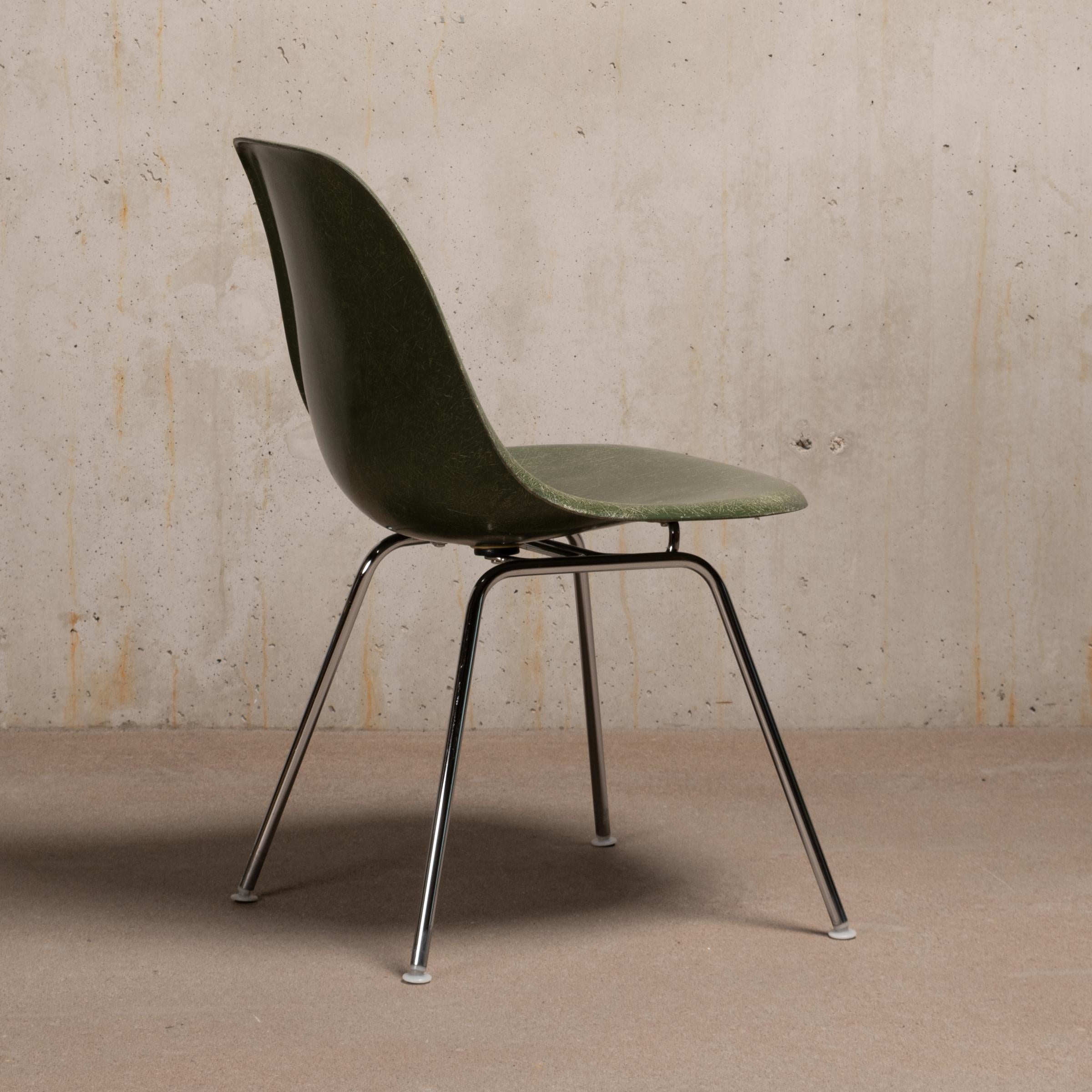 German Eames Olive Green Dark Fiberglass DSX Dining Chair Set for Vitra / Herman Miller