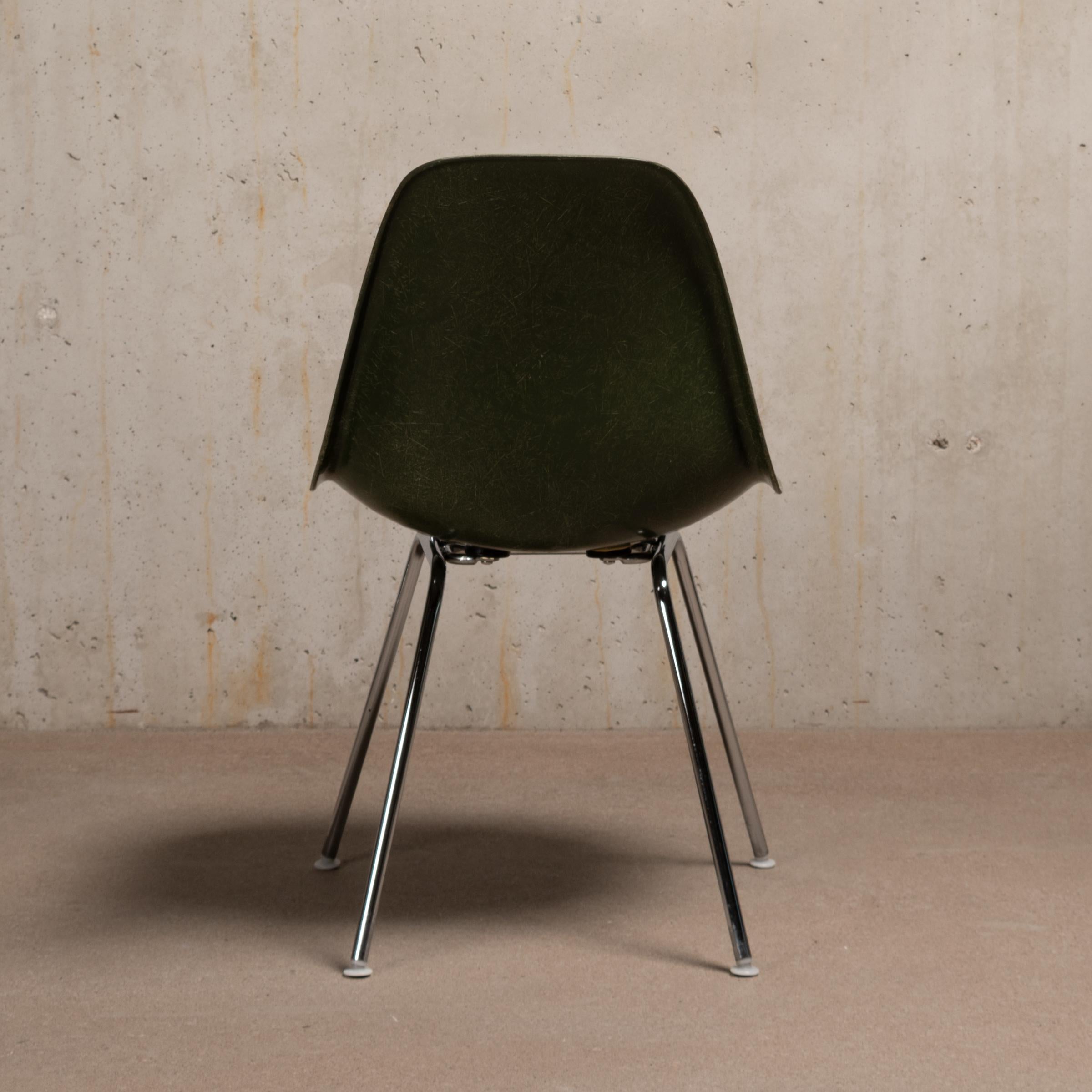 Molded Eames Olive Green Dark Fiberglass DSX Dining Chair Set for Vitra / Herman Miller