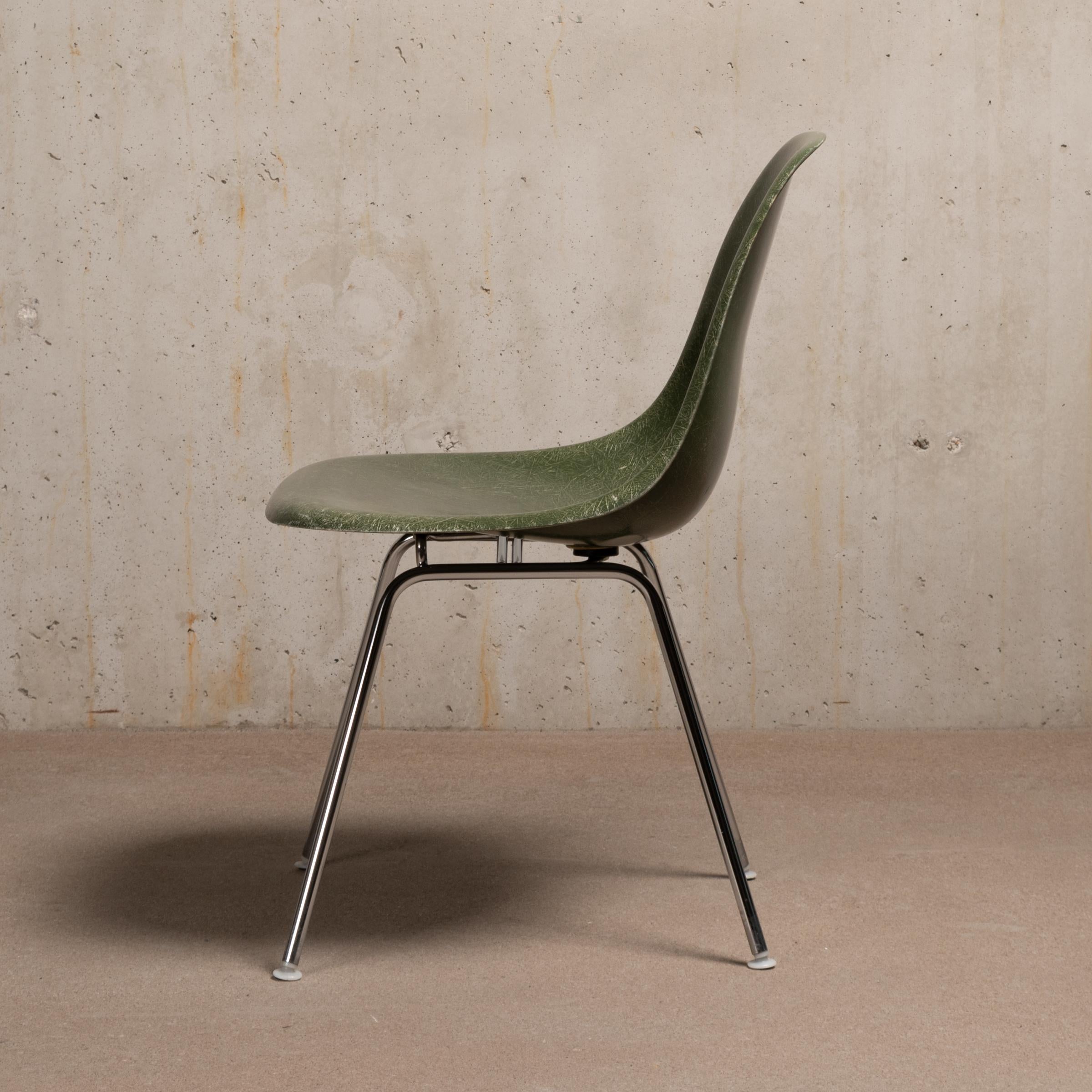 Mid-20th Century Eames Olive Green Dark Fiberglass DSX Dining Chair Set for Vitra / Herman Miller