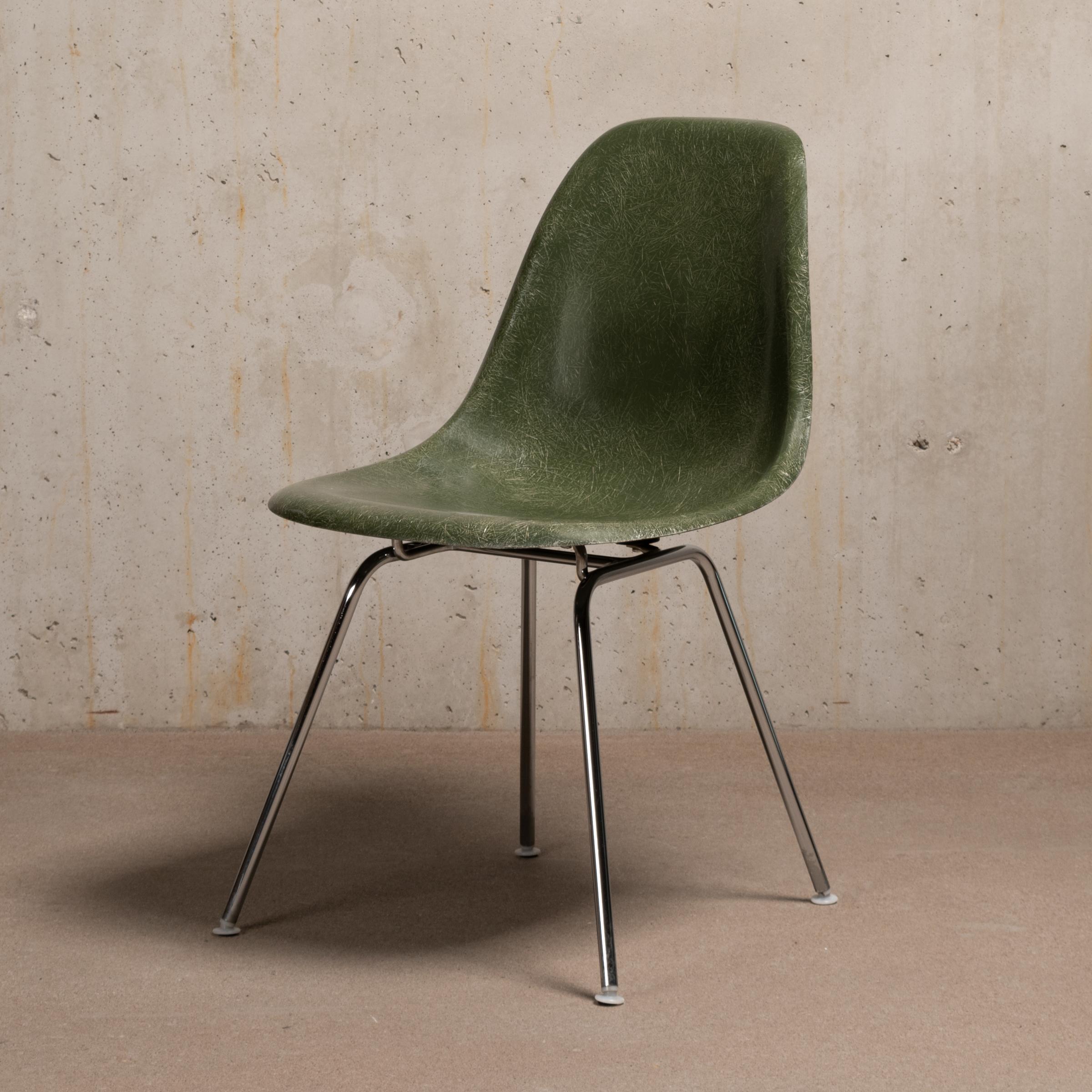 Eames Olive Green Dark Fiberglass DSX Dining Chair Set for Vitra / Herman Miller 1