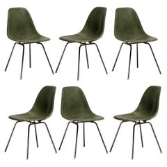 Vintage Eames Olive Green Dark Fiberglass DSX Dining Chair Set for Vitra / Herman Miller