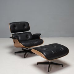 Eames Oiled Walnut & Black Leather Lounge Chair & Ottoman by Herman Miller