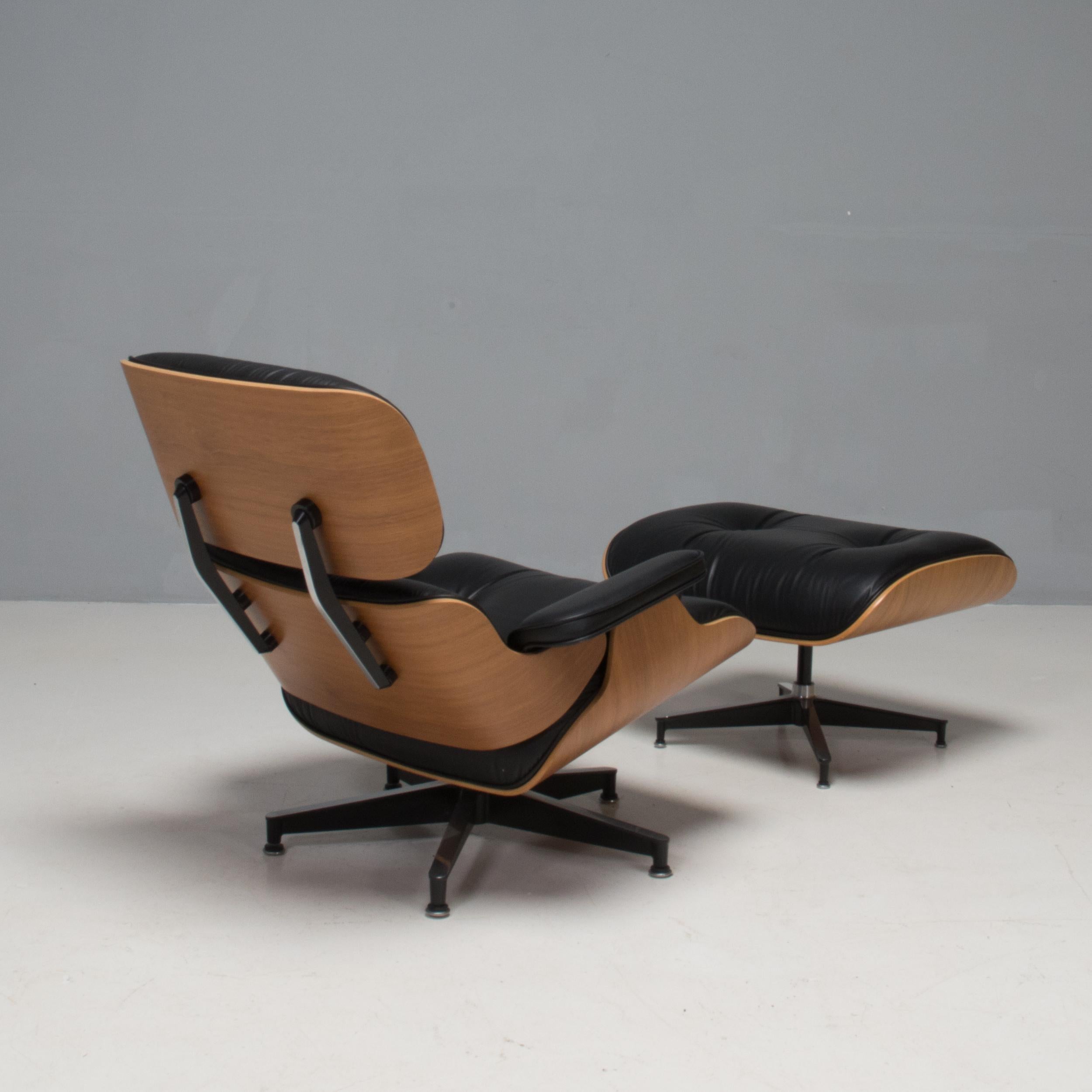 Contemporary Eames Oiled Walnut & Black Leather Lounge Chair & Ottoman by Herman Miller