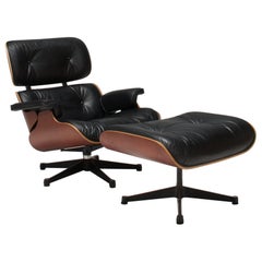 Eames Palisander & Black Leather Tall Lounge Chair & Ottoman by Vitra, 2006