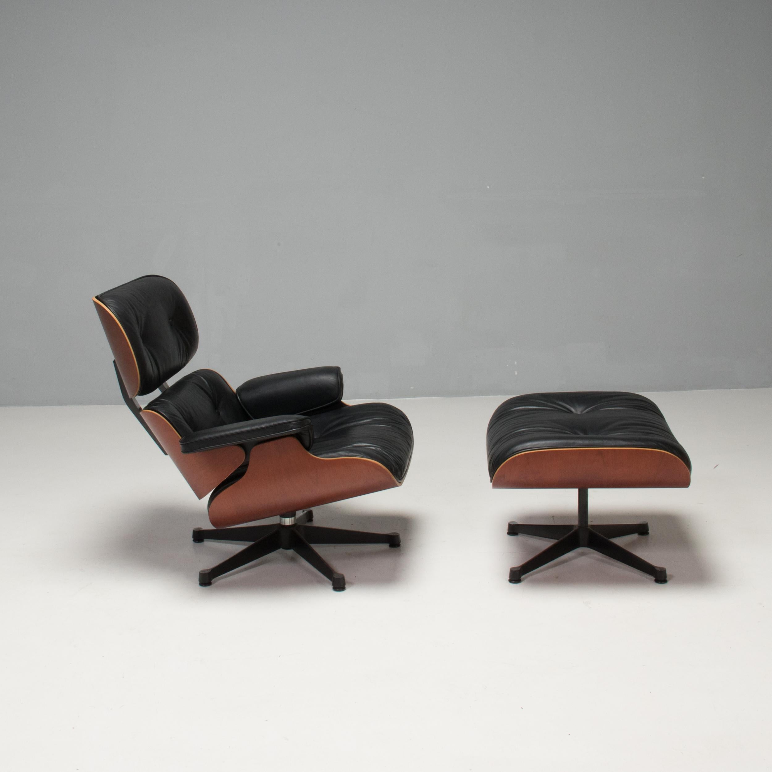 American Eames Palisander & Black Leather Tall Lounge Chair & Ottoman by Vitra, 2006