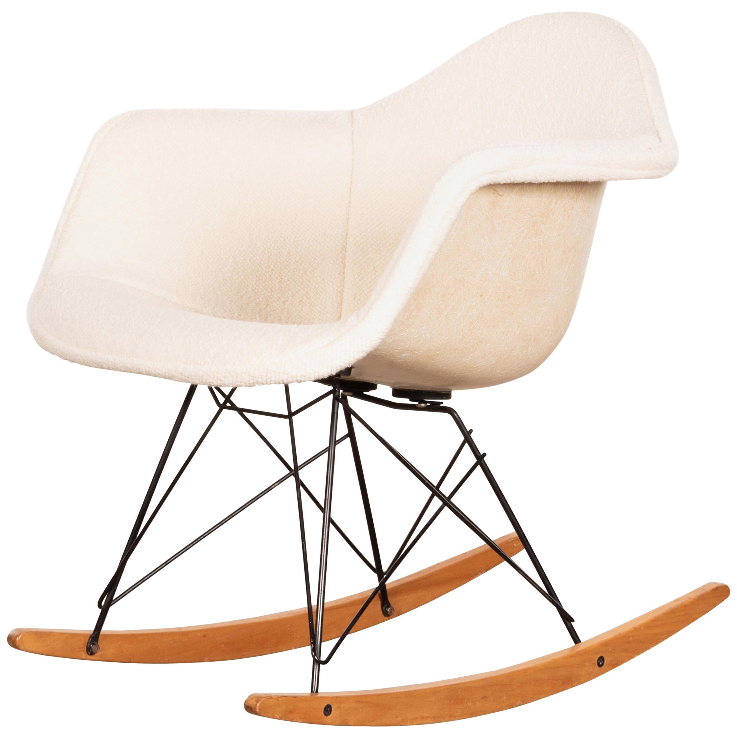 Eames RAR Rocking Chair with Bouclé Wool Upholstery by Herman Miller  ''Zenith'' at 1stDibs