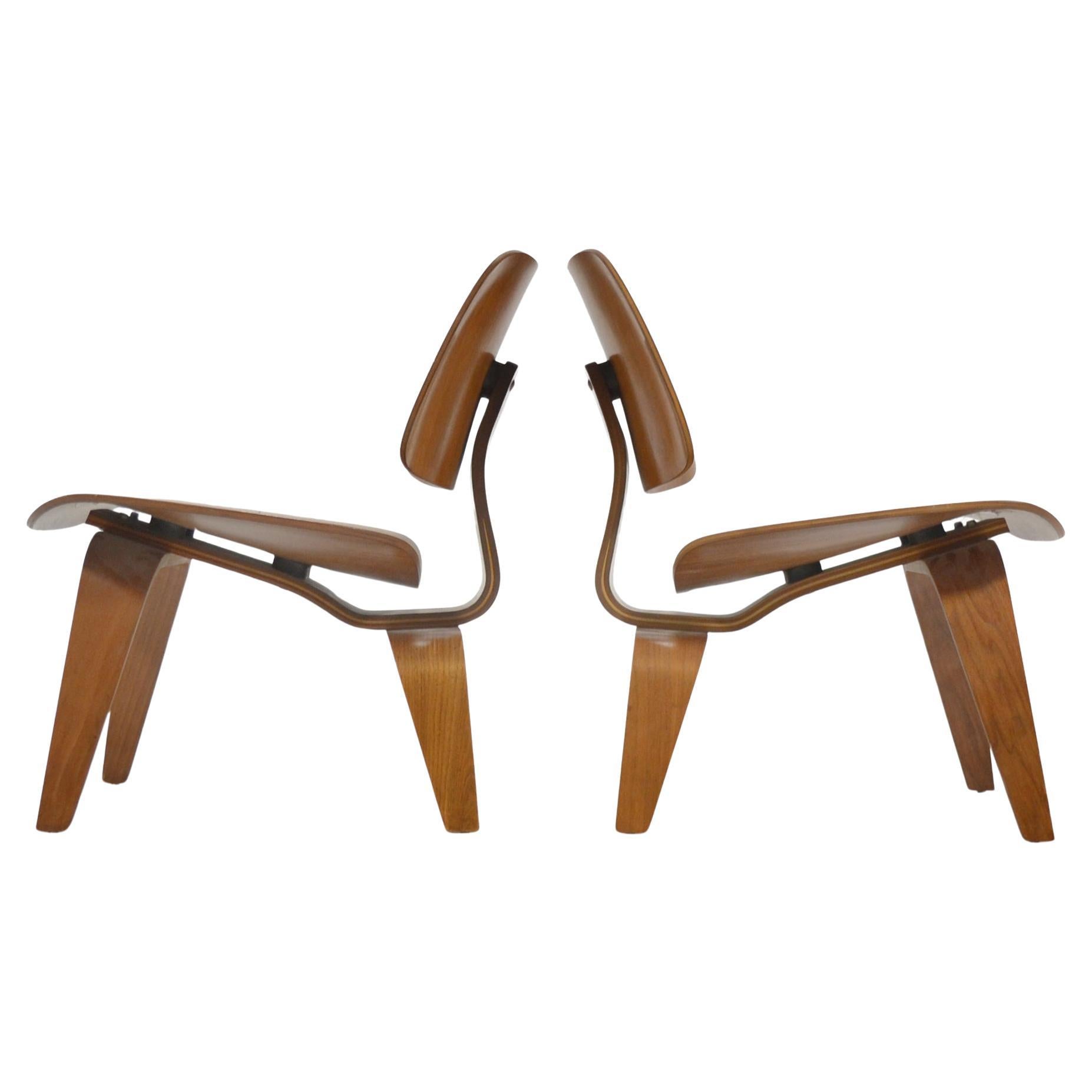Eames Rare Matched Pair of Walnut LCW Lounge Chairs