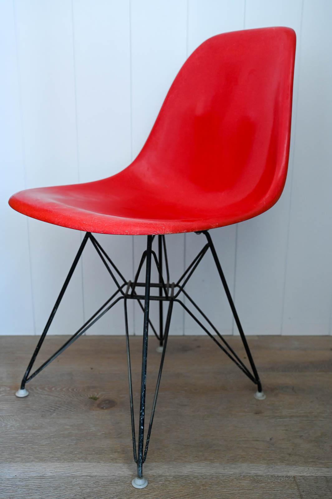 Eames Red Fiberglass DSR for Herman Miller, ca. 1970 In Good Condition For Sale In Costa Mesa, CA