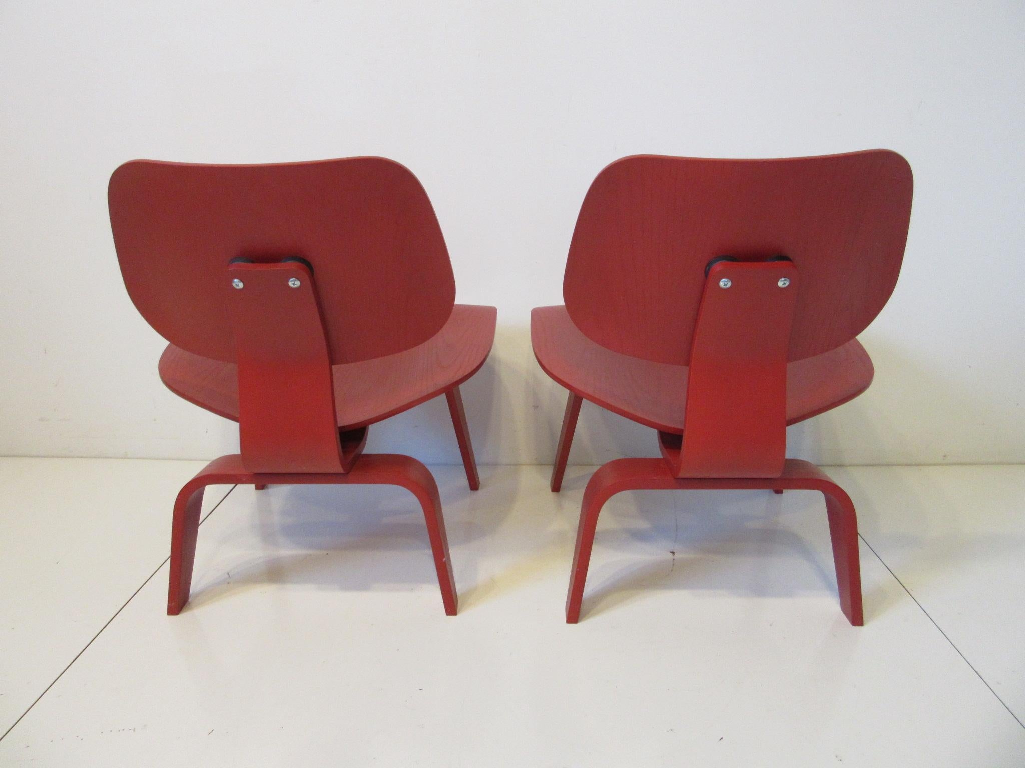 American Eames Red LCW Lounge Chairs for Herman Miller