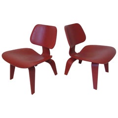 Eames Red LCW Lounge Chairs for Herman Miller