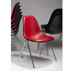 Eames Red Padded Vinyl Molded Fiberglass Shell Chairs by Herman Miller, 1980s