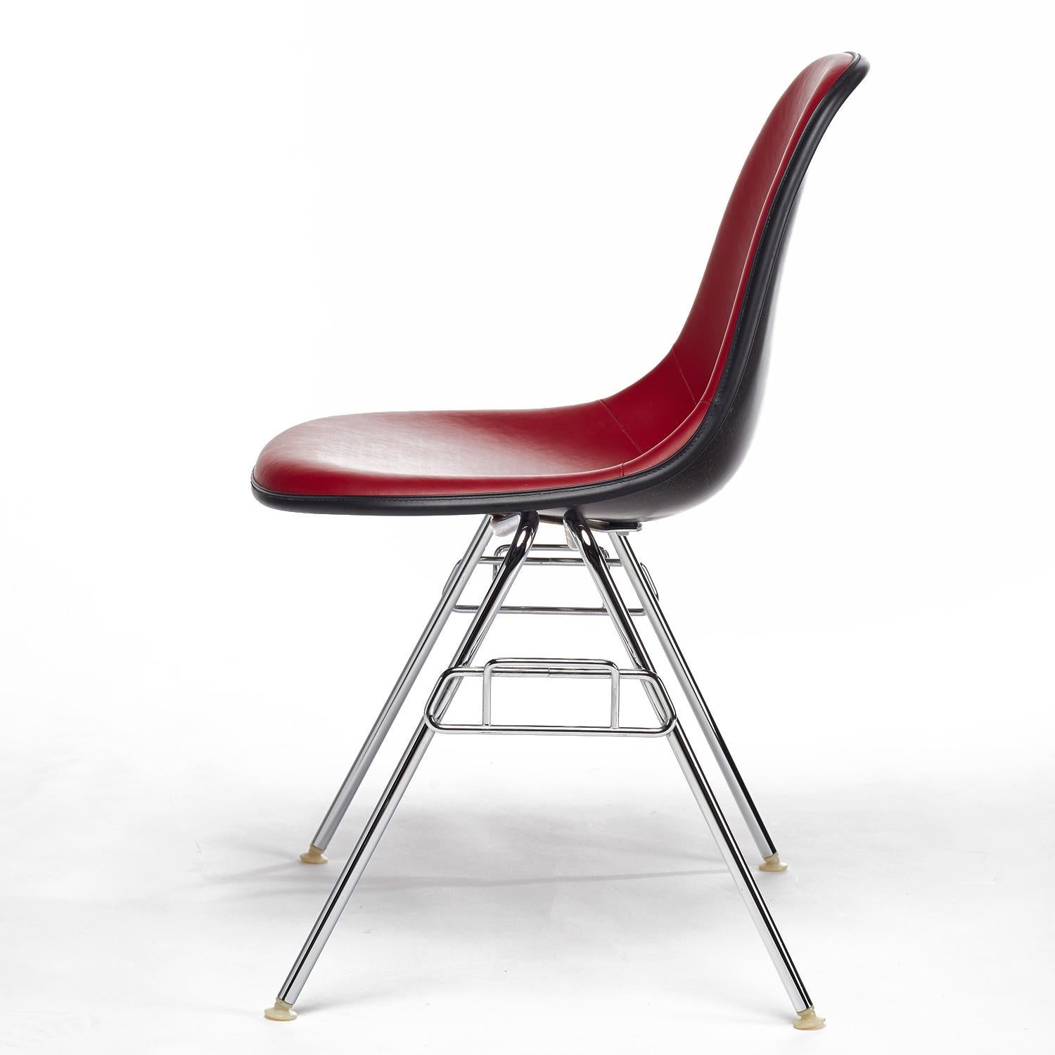 Mid-Century Modern Eames Red Padded Vinyl Molded Fiberglass Shell Chairs by Herman Miller, 1980s