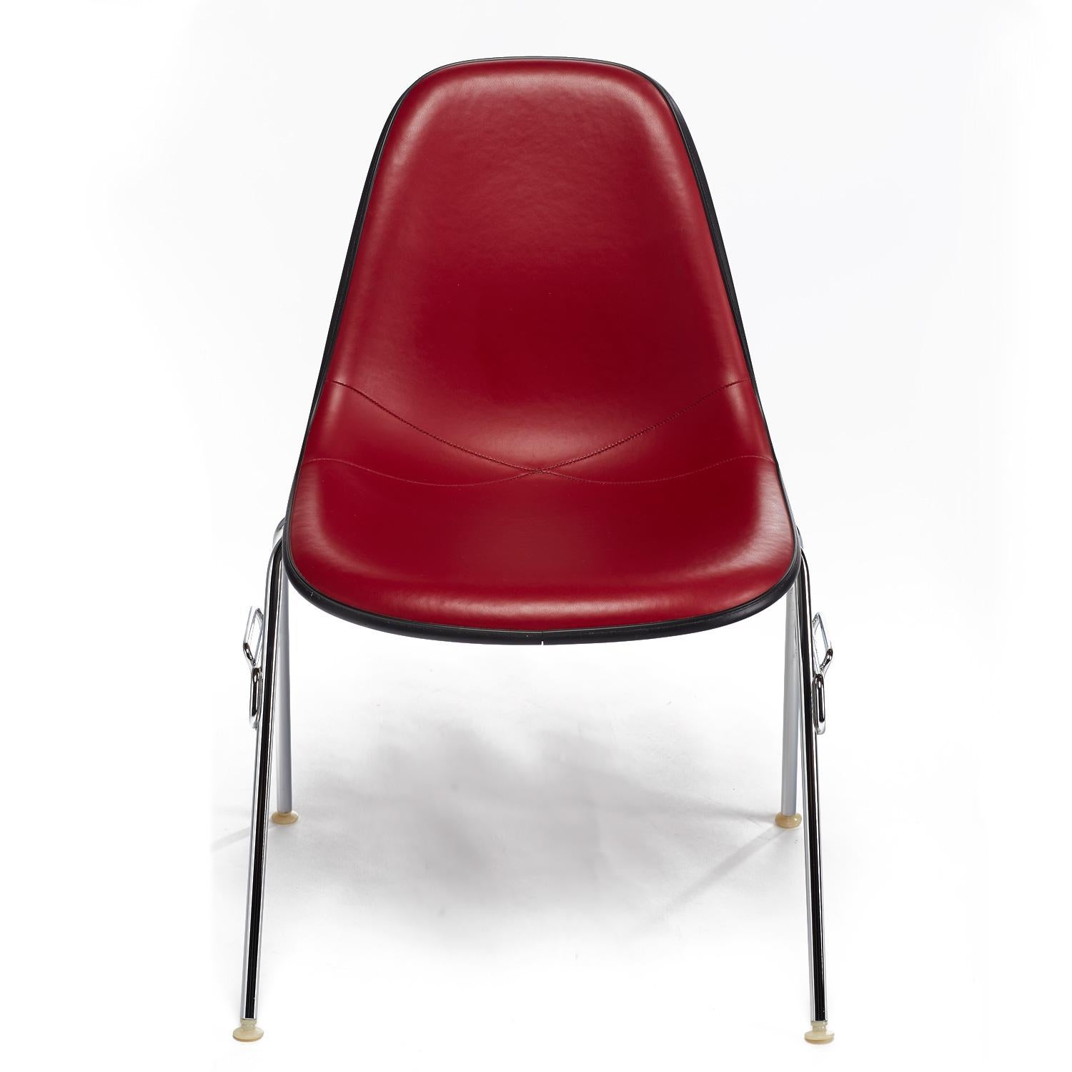 Metal Eames Red Padded Vinyl Molded Fiberglass Shell Chairs by Herman Miller, 1980s