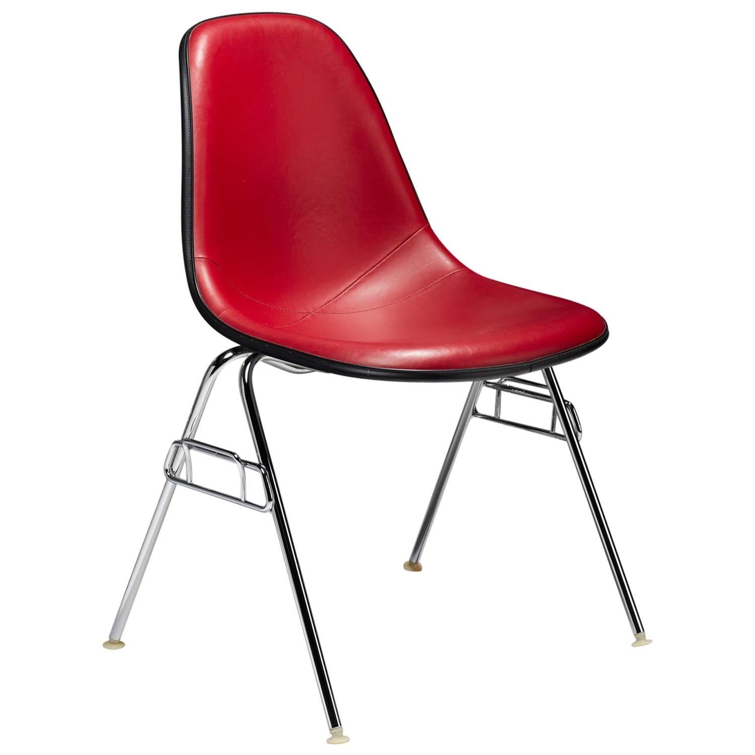 Eames Red Padded Vinyl Molded Fiberglass Shell Chairs by Herman Miller, 1980s