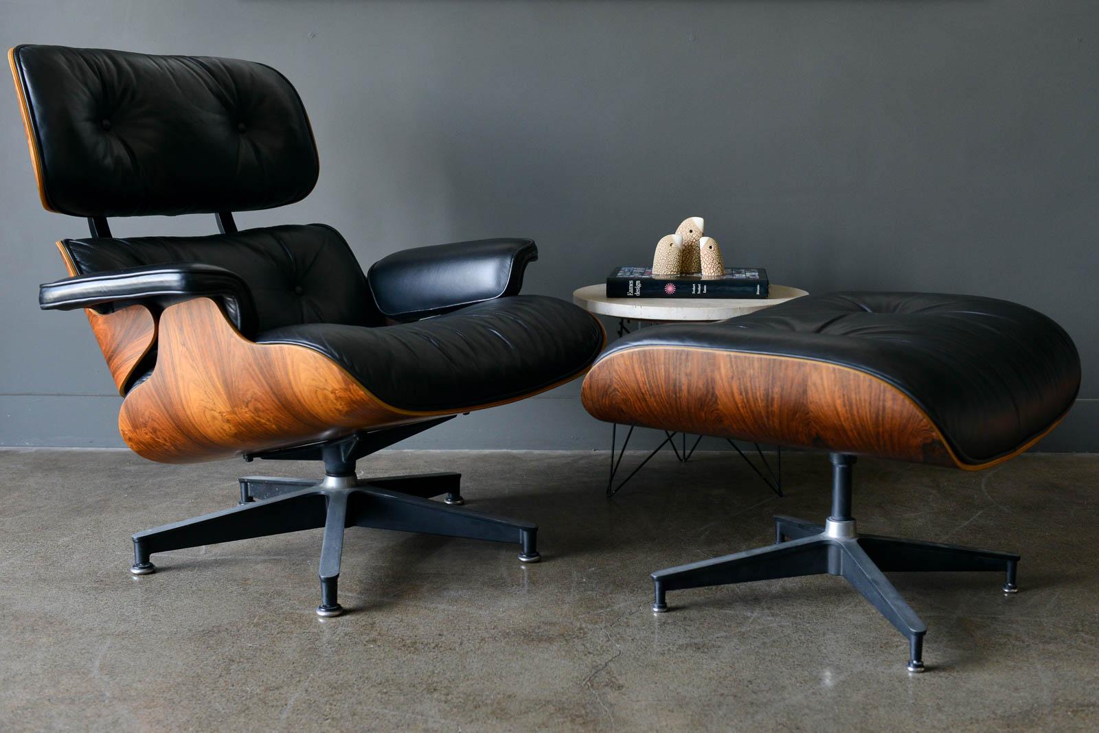 Mid-Century Modern Eames Rosewood 670 Lounge Chair and 671 Ottoman, ca. 1971