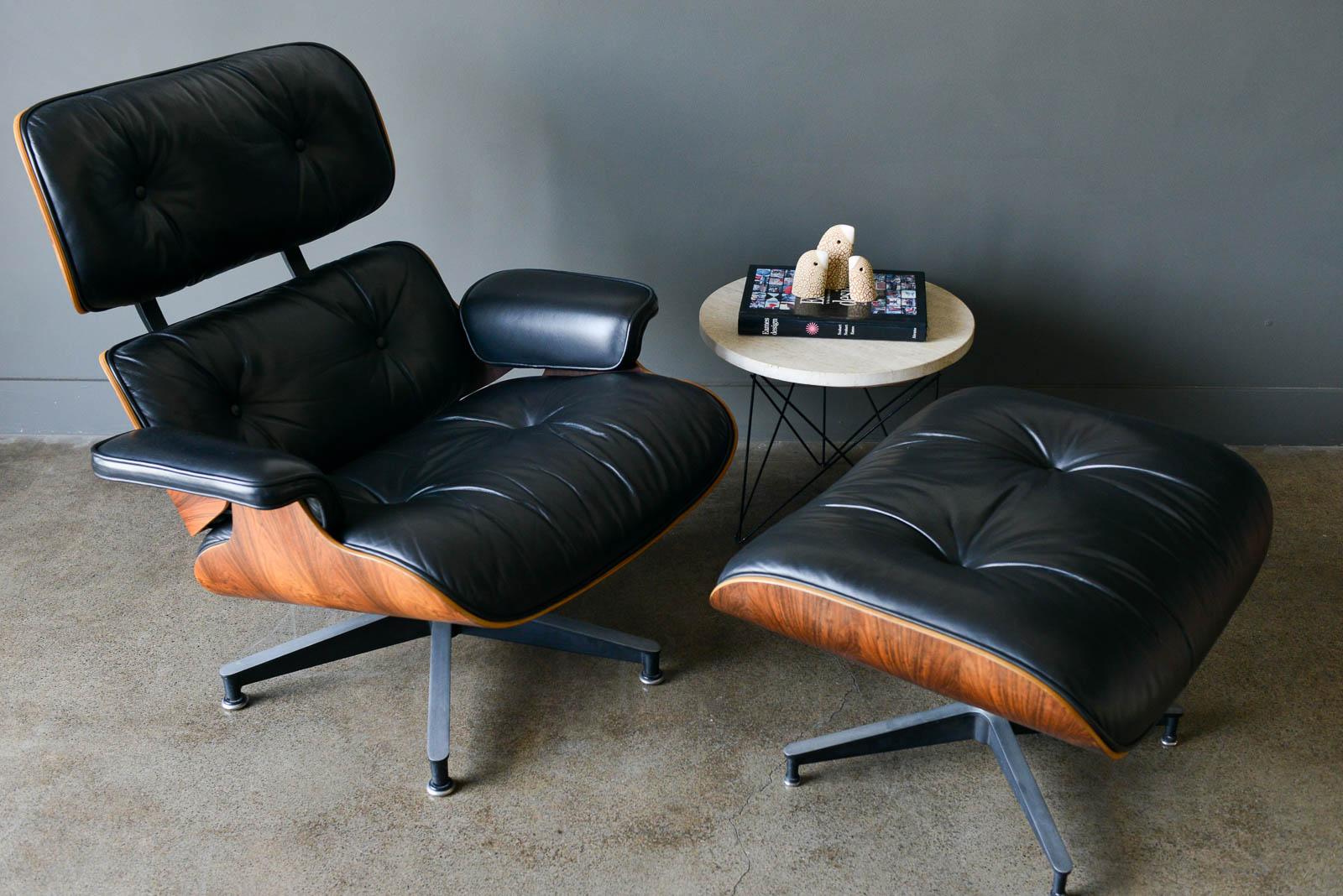 Leather Eames Rosewood 670 Lounge Chair and 671 Ottoman, ca. 1971