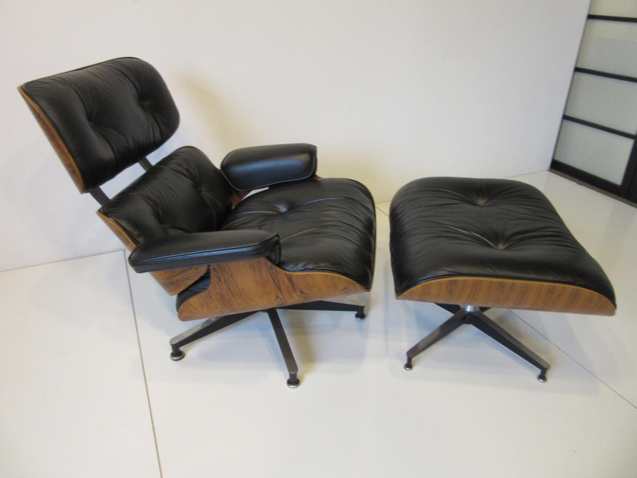 American Eames Rosewood and Leather 670 Lounge Chair with Ottoman
