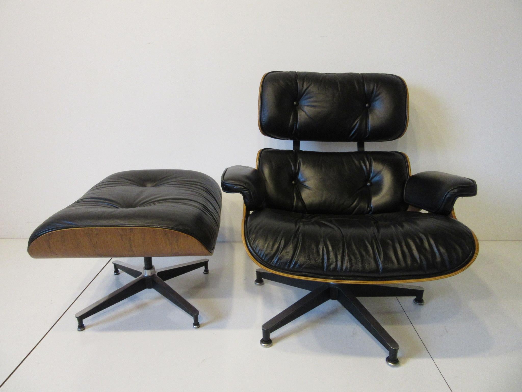 20th Century Eames Rosewood and Leather 670 Lounge Chair with Ottoman