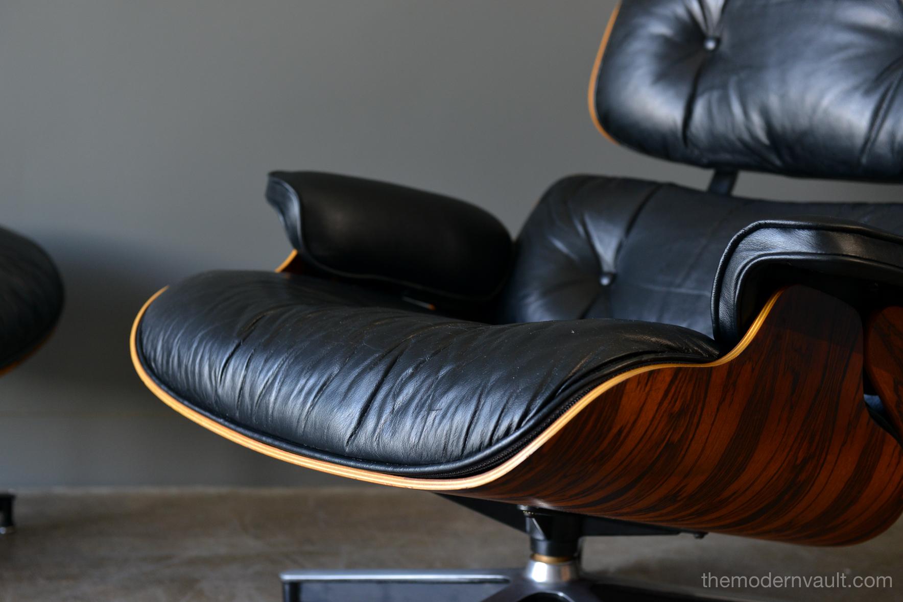 Leather Eames Rosewood Lounge Chair and Ottoman, circa 1971