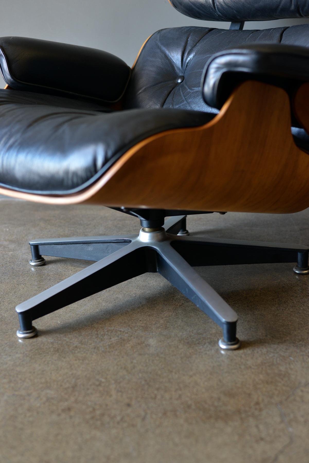 Leather Eames Rosewood Lounge Chair and Ottoman, circa 1971
