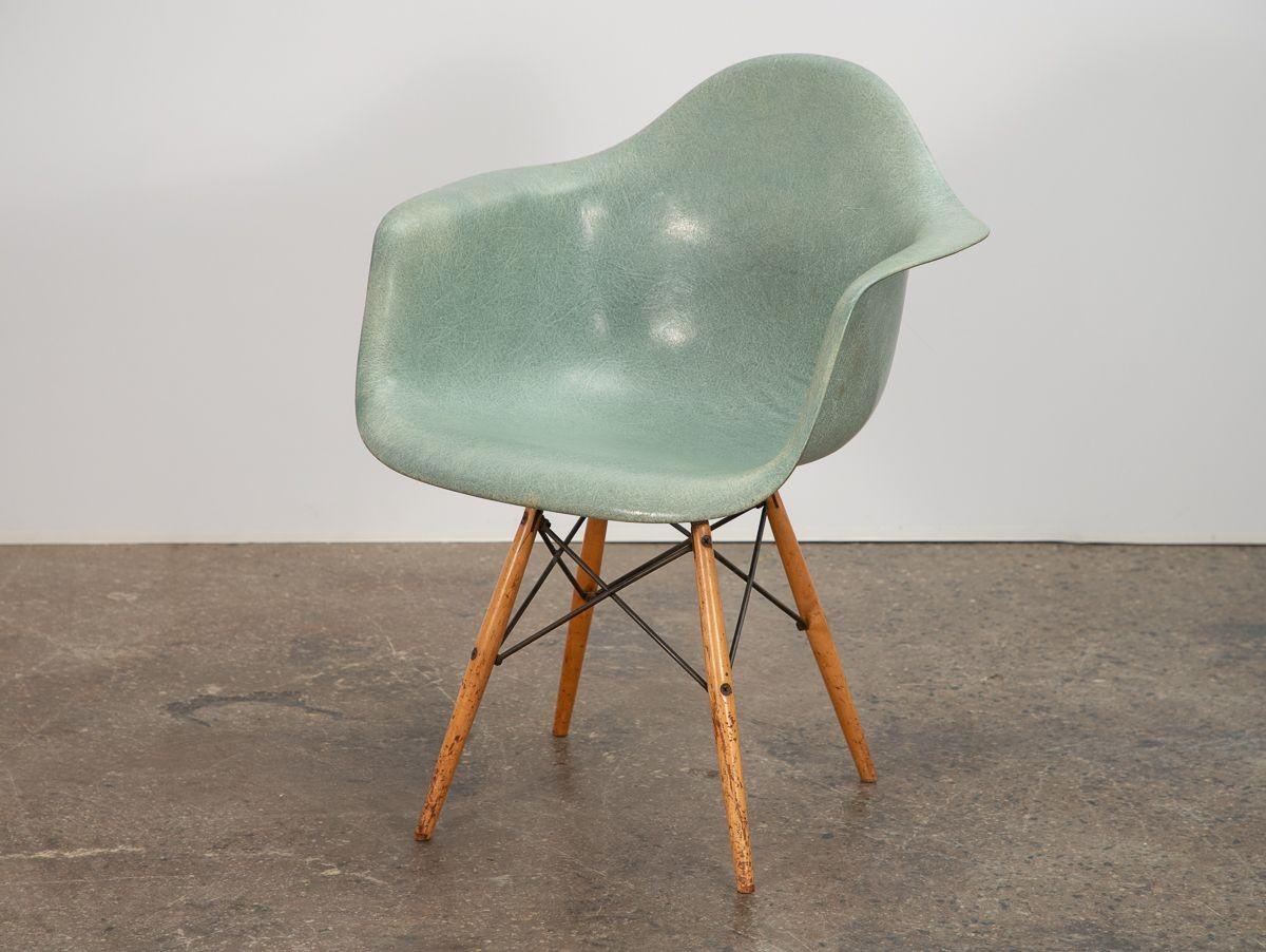 Fiberglass Eames Seafoam Rope-Edge Zenith Armchair For Sale