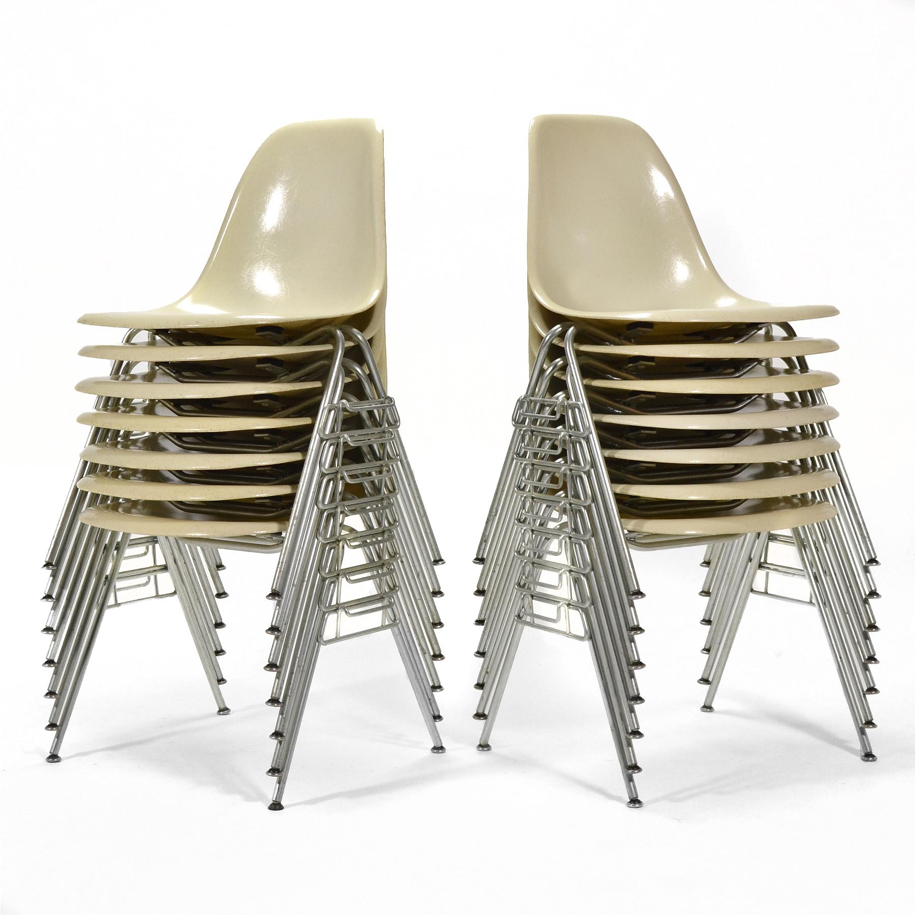 Jeu de 14 chaises d'appoint Eames en fibre de verre DSS 3