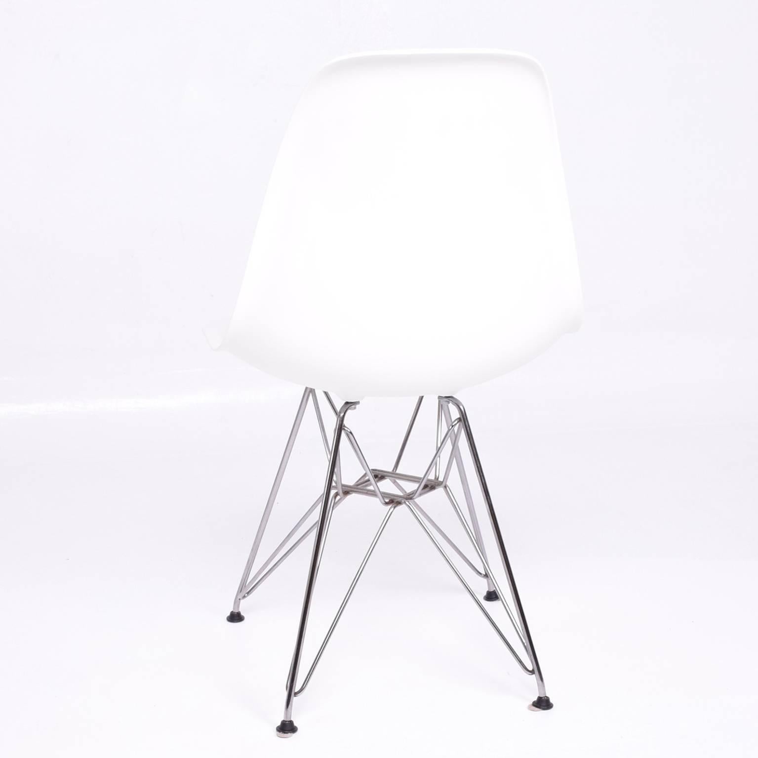 Contemporary Eames Shell Chairs with Chrome Eiffel Tower Bases Midcentury