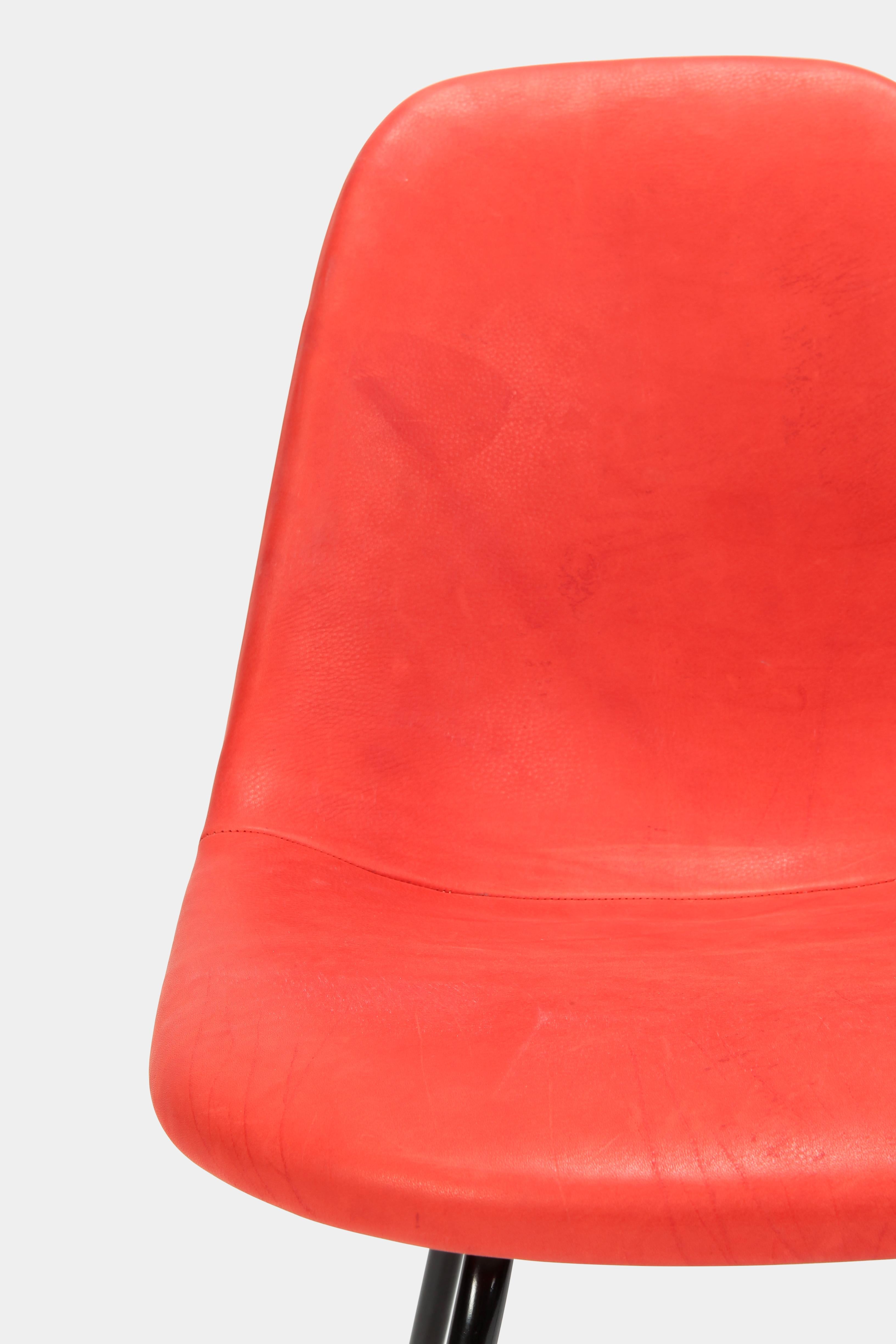 Eames Side Chair Red Leather, 1960s For Sale 2
