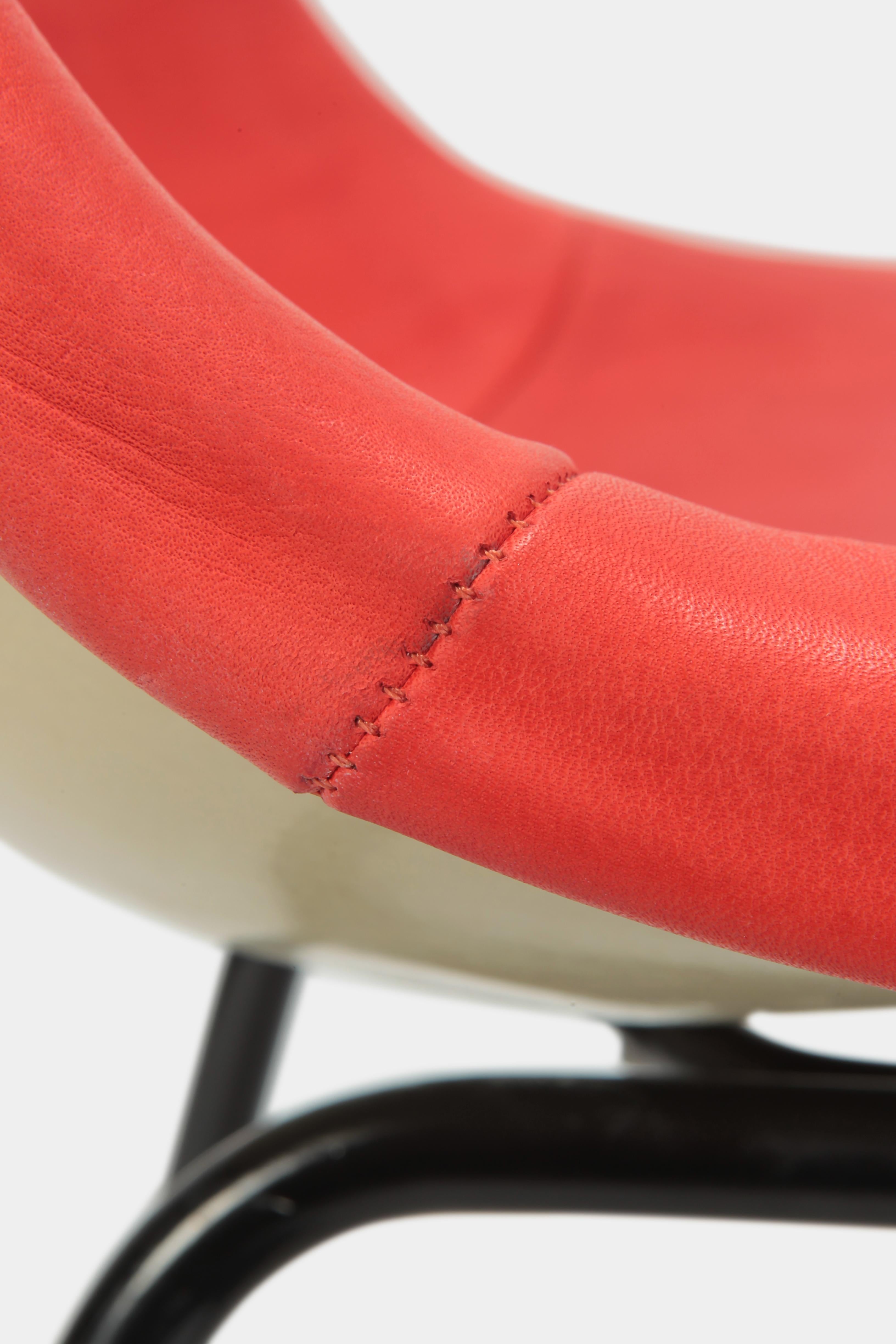 Eames Side Chair Red Leather, 1960s For Sale 4