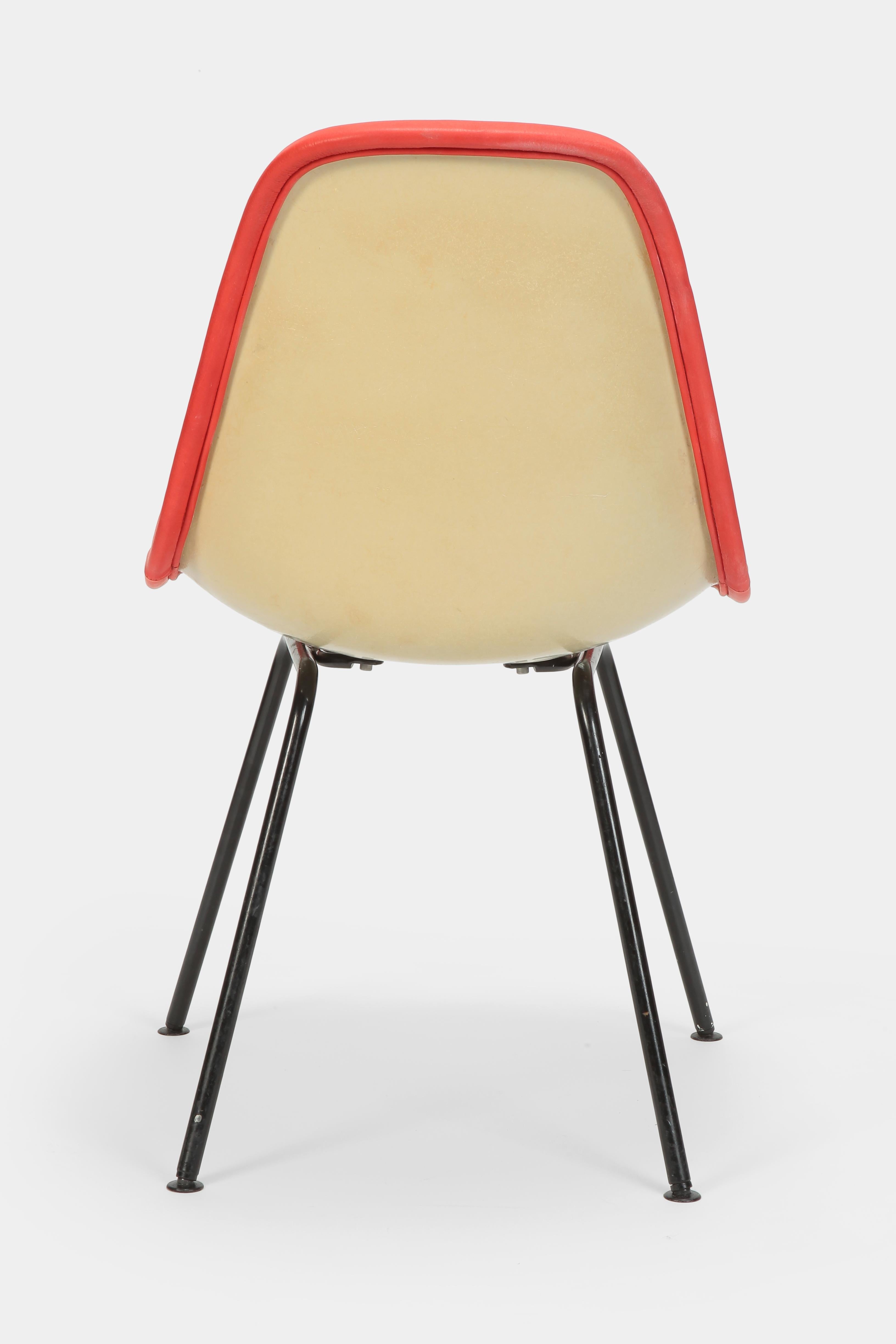 Mid-Century Modern Eames Side Chair Red Leather, 1960s For Sale