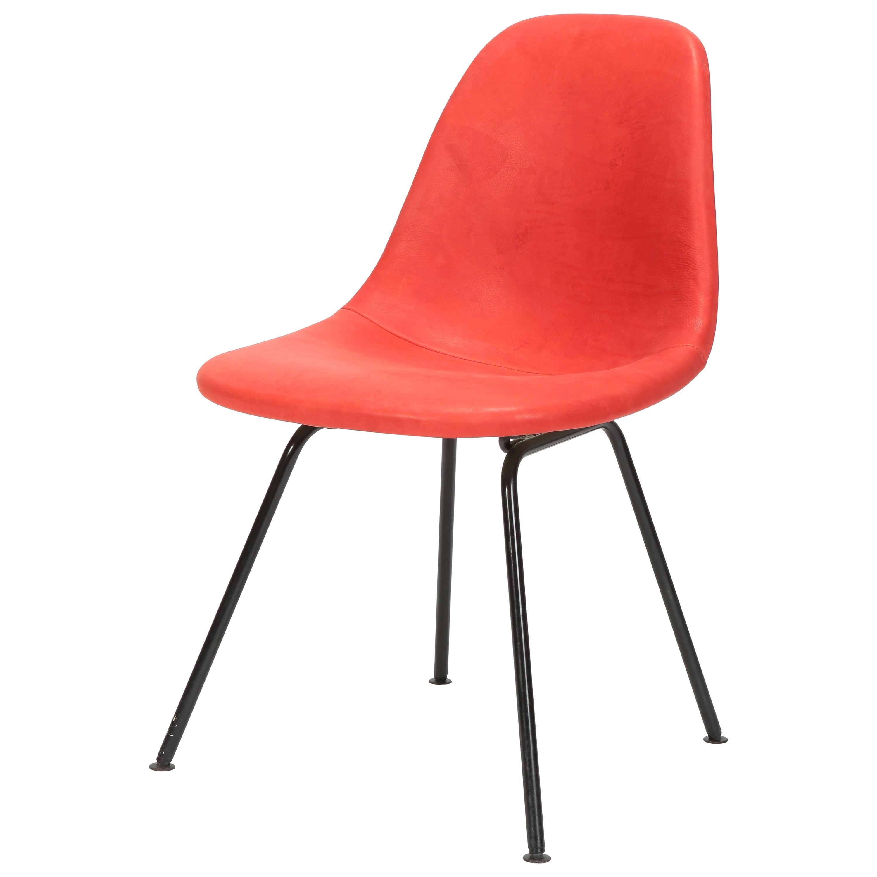 Eames Side Chair Red Leather, 1960s For Sale