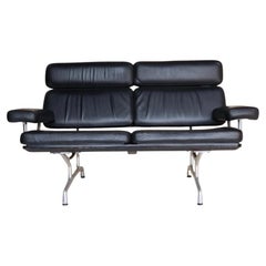 Eames Sofa in Black Leather and Black Lacquer by Herman Miller