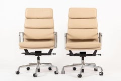 Eames Soft Pad Executive Chairs by Herman Miller, Cream Leather