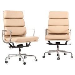 Eames Soft Pad Executive Chairs by Herman Miller, Cream Leather