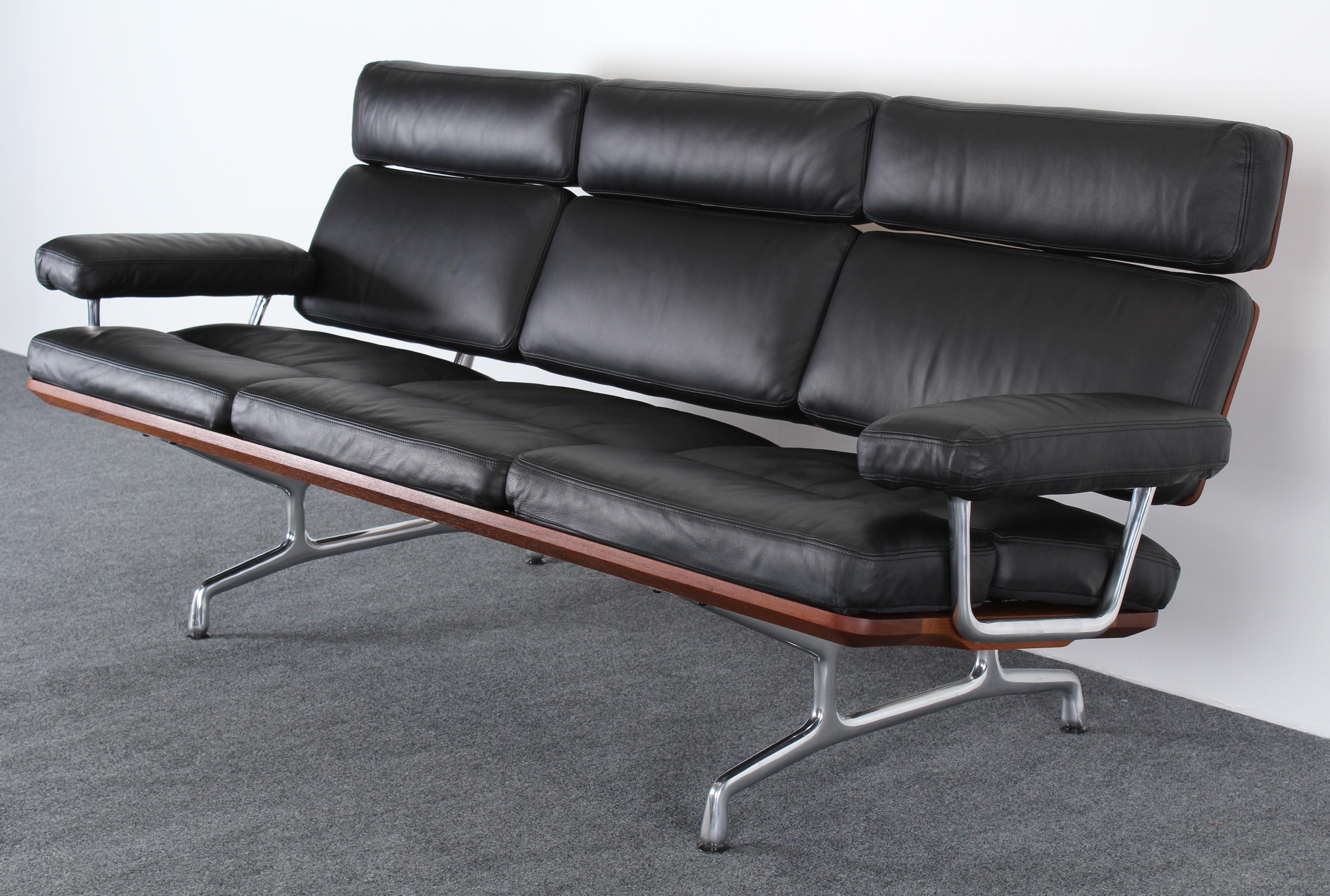 A luxurious soft pad Eames leather three-seat sofa for Herman Miller created in 1984. This sofa was designed by Charles and Ray Eames. 