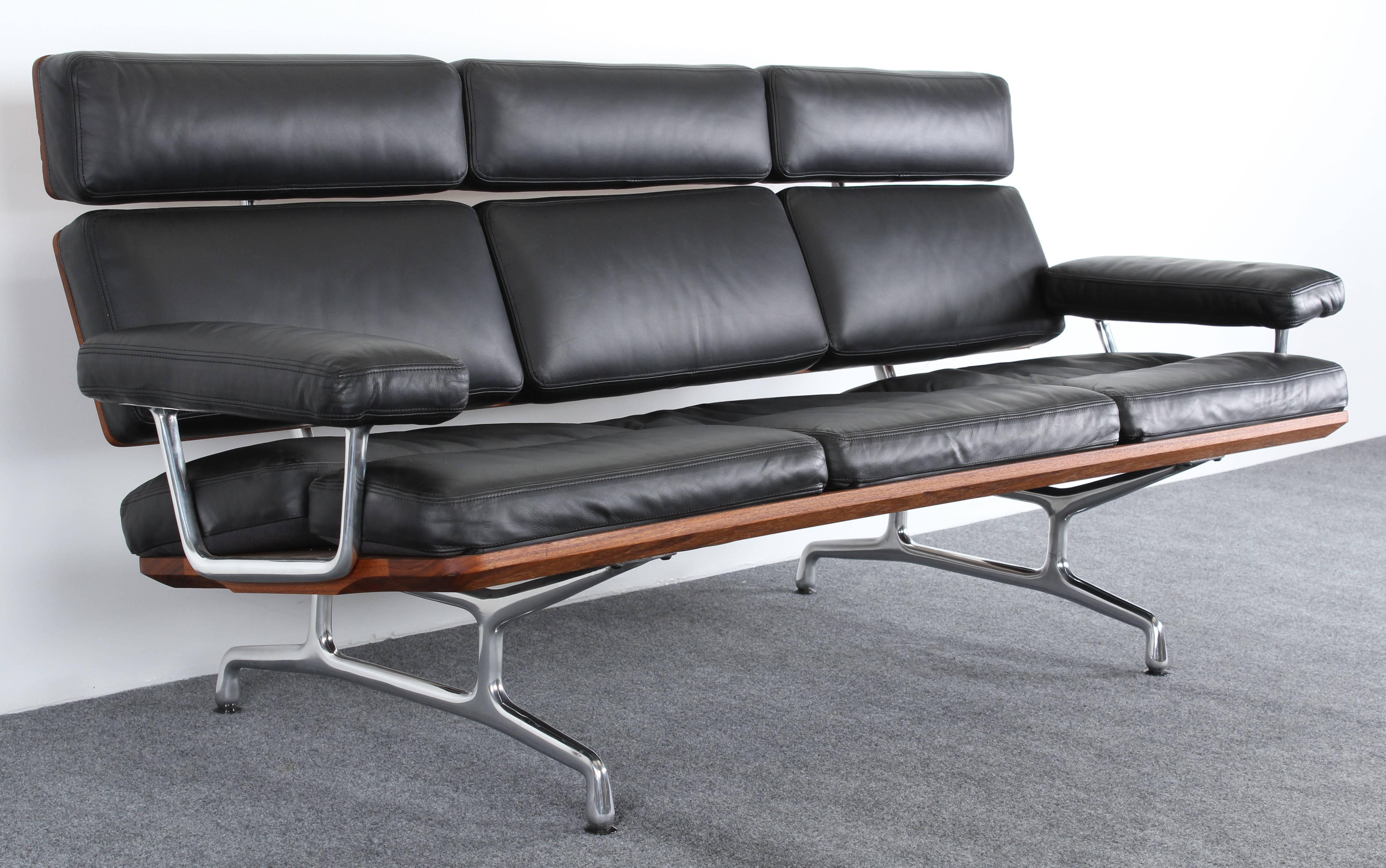 A luxurious soft pad Eames leather three-seat sofa for Herman Miller created in 1984. This sofa was designed by Charles and Ray Eames. 