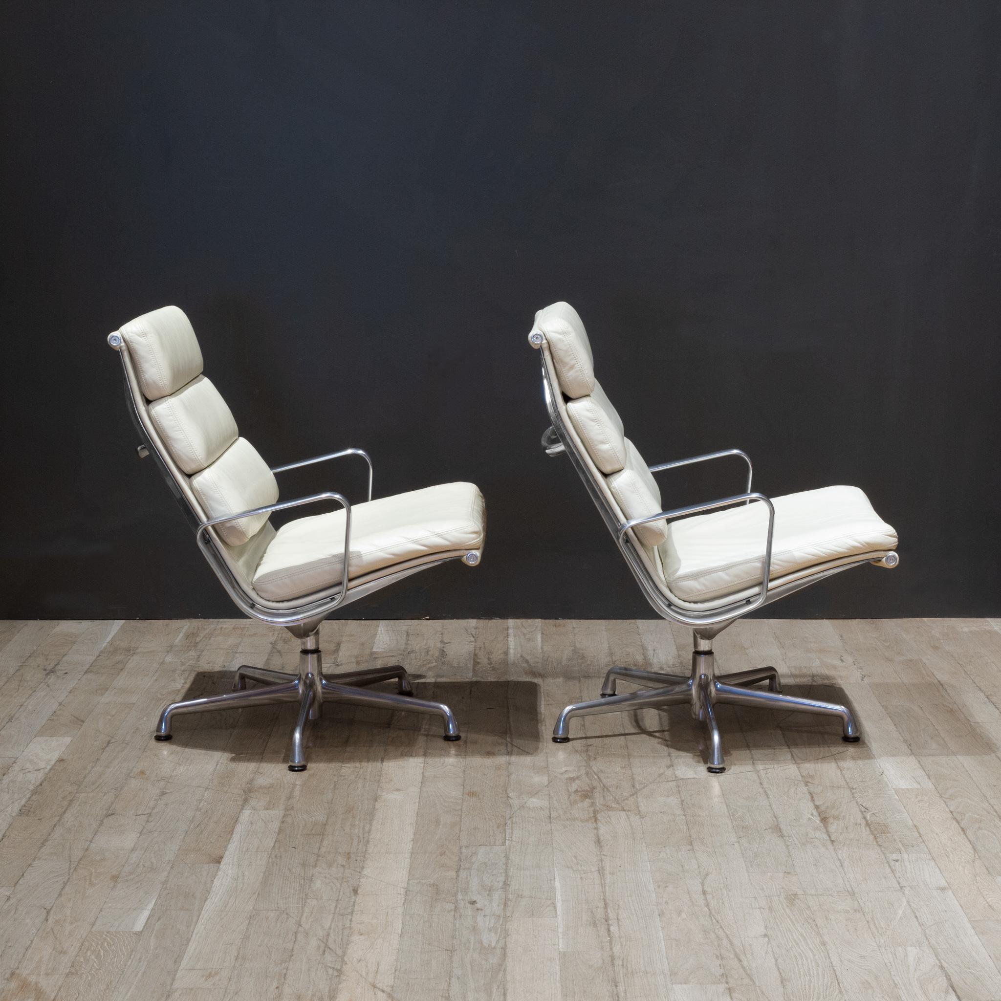 Mid-Century Modern Eames Soft Pad Lounge Chairs by Herman Miller in Ivory Leather-Price per chair For Sale
