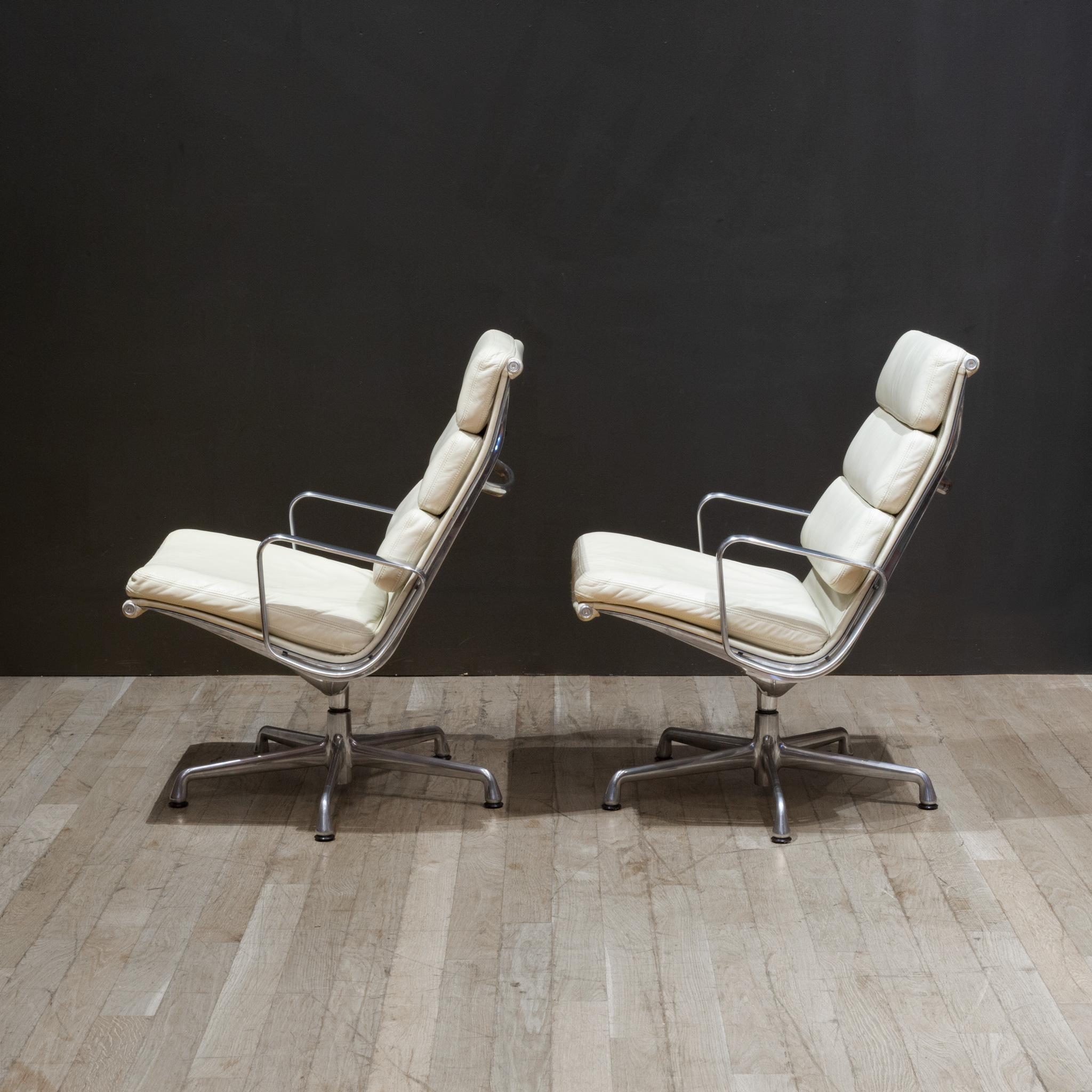 Polished Eames Soft Pad Lounge Chairs by Herman Miller in Ivory Leather-Price per chair For Sale