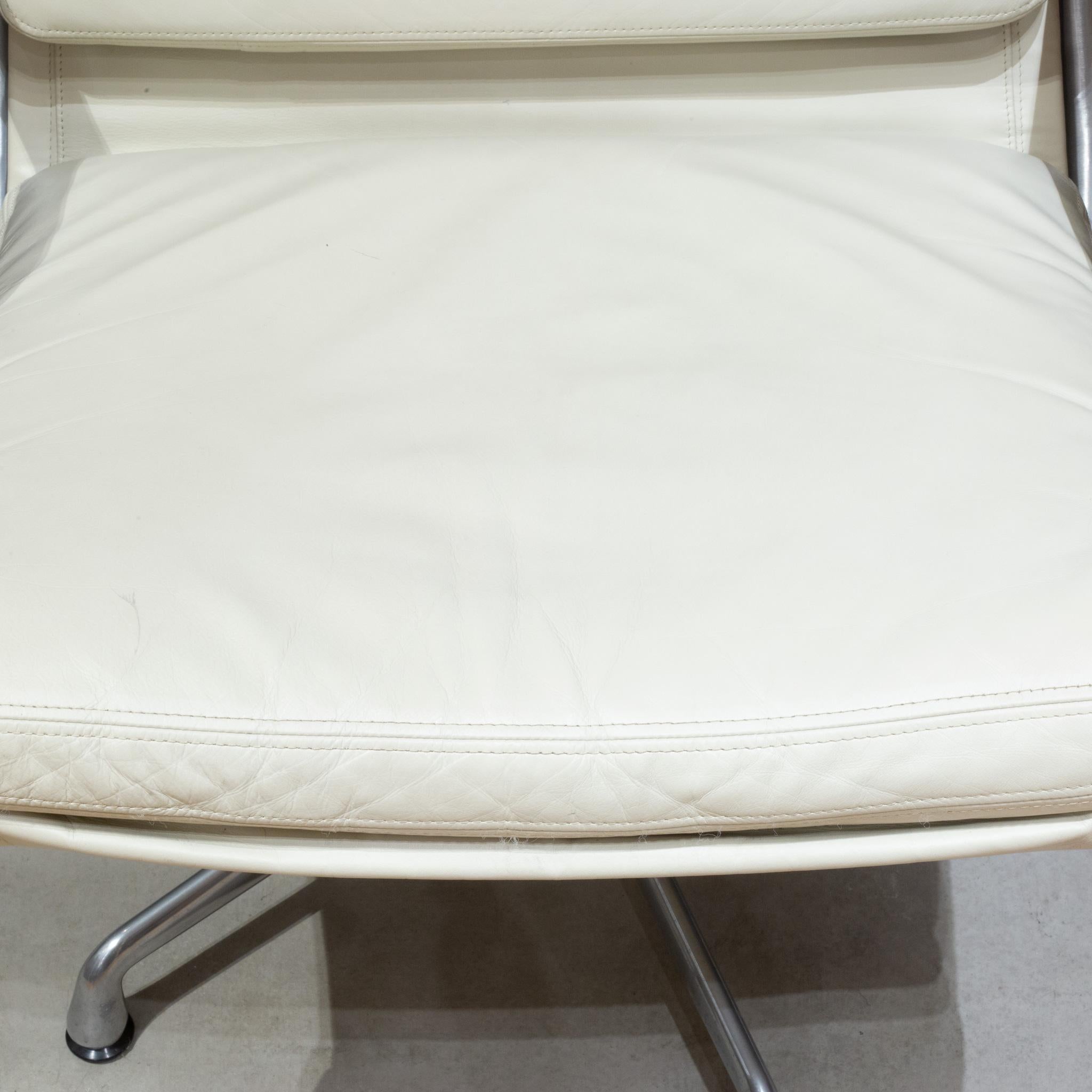 Metal Eames Soft Pad Lounge Chairs by Herman Miller in Ivory Leather-Price per chair For Sale