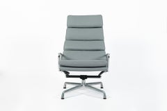 Eames Soft Pad Recliner, Herman Miller, Gray Leather Aluminum Group Lounge Chair