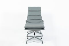 Eames Soft Pad Recliner with Ottoman, Herman Miller, Gray Leather Aluminum Group