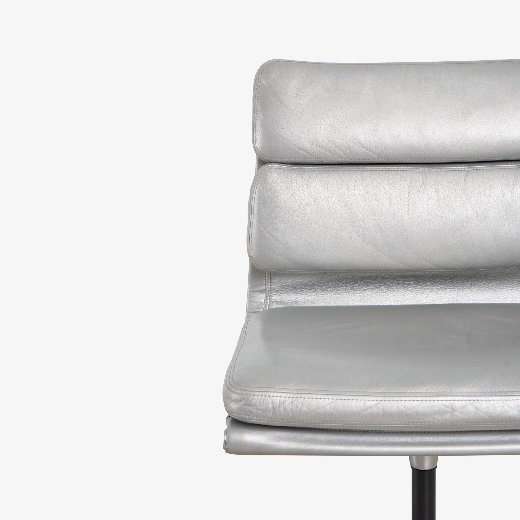 Eames Soft-Pad Side Chairs in Silver Edelman Leather by Herman Miller, Pair 3