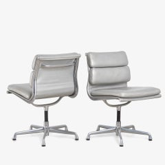 Eames Soft-Pad Side Chairs in Silver Edelman Leather by Herman Miller, Pair