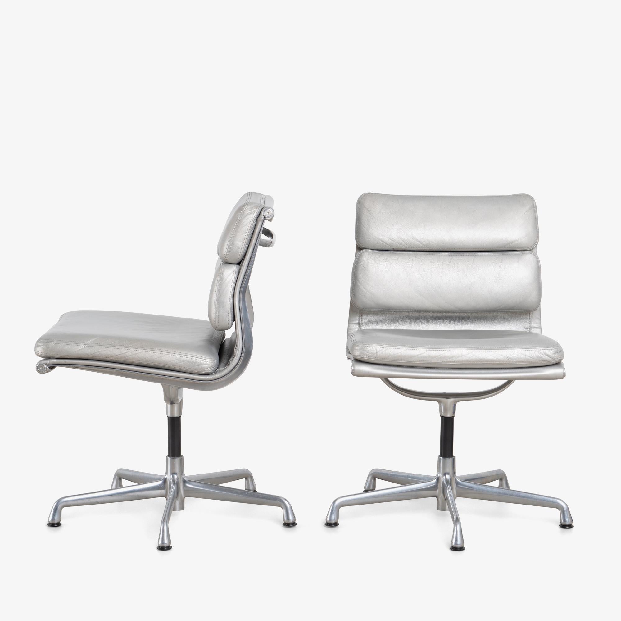 Mid-Century Modern Eames Soft-Pad Side Chairs in Silver Edelman Leather by Herman Miller, Pair