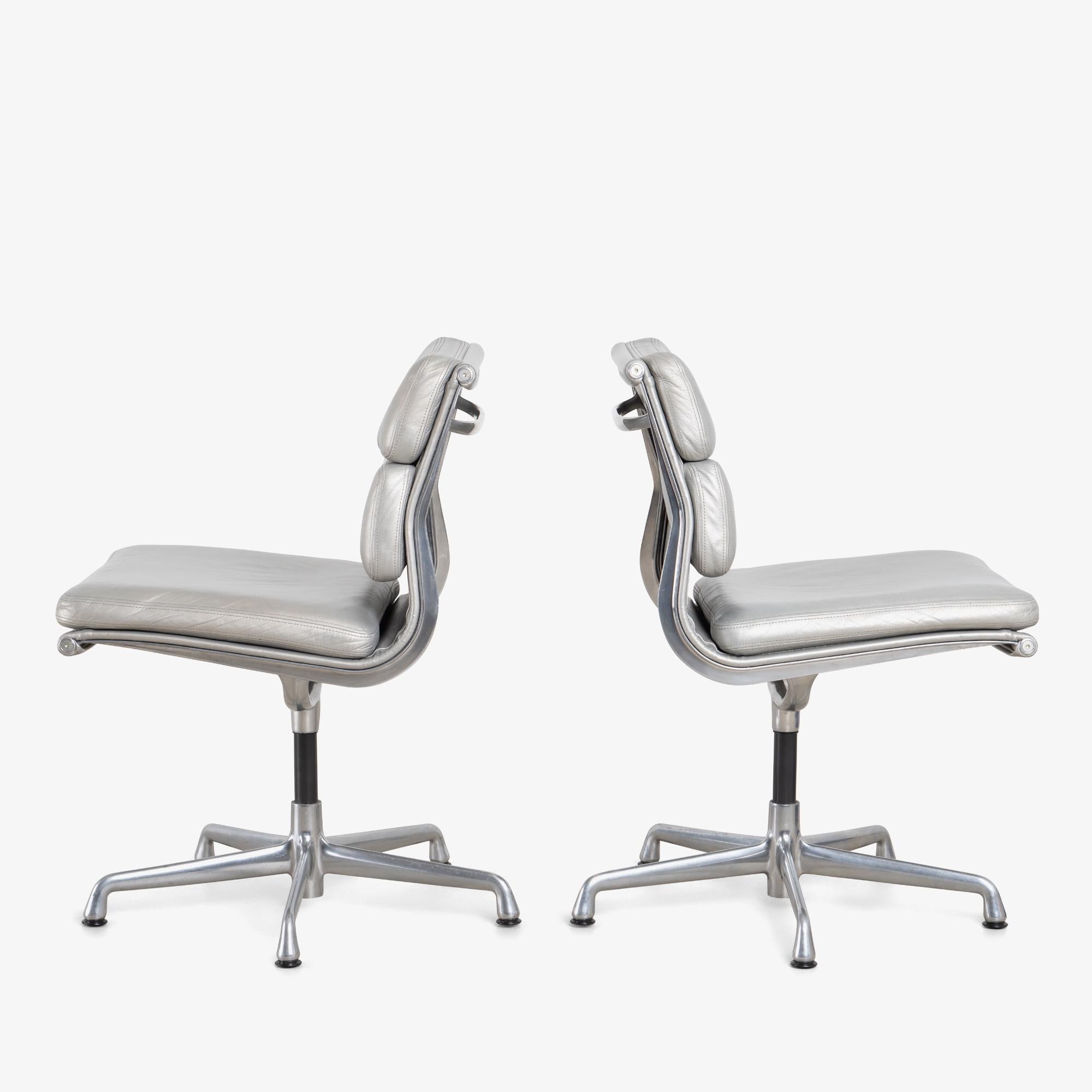 American Eames Soft-Pad Side Chairs in Silver Edelman Leather by Herman Miller, Pair