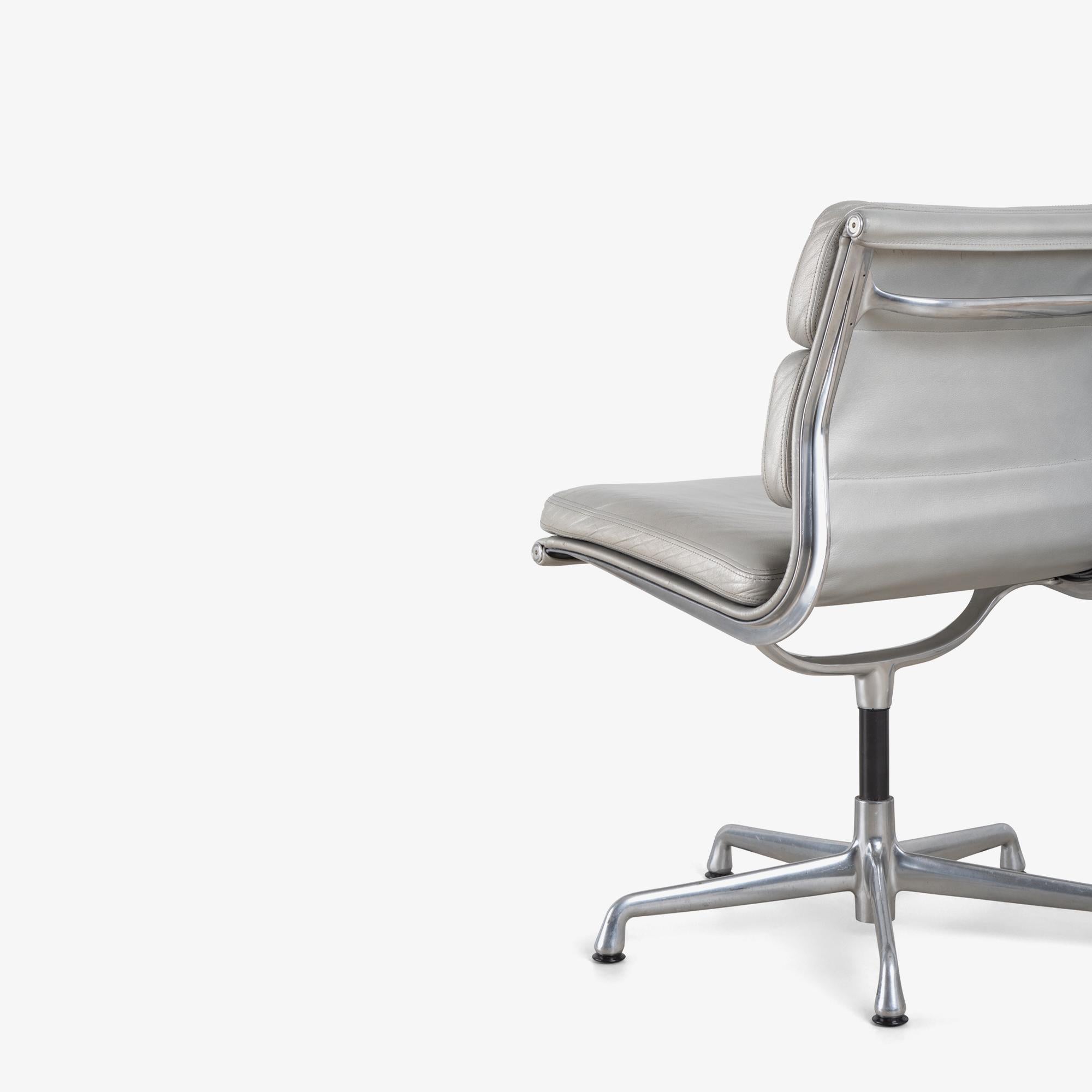 Contemporary Eames Soft-Pad Side Chairs in Silver Edelman Leather by Herman Miller, Pair