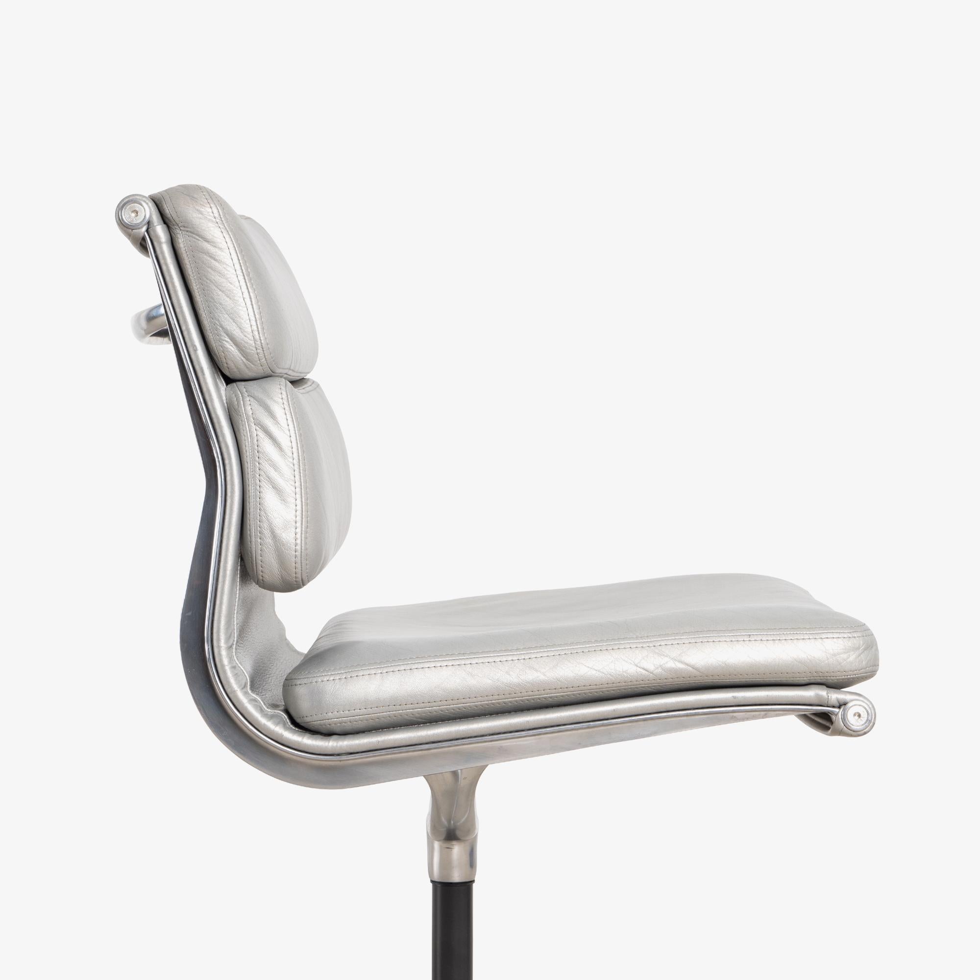 Aluminum Eames Soft-Pad Side Chairs in Silver Edelman Leather by Herman Miller, Pair