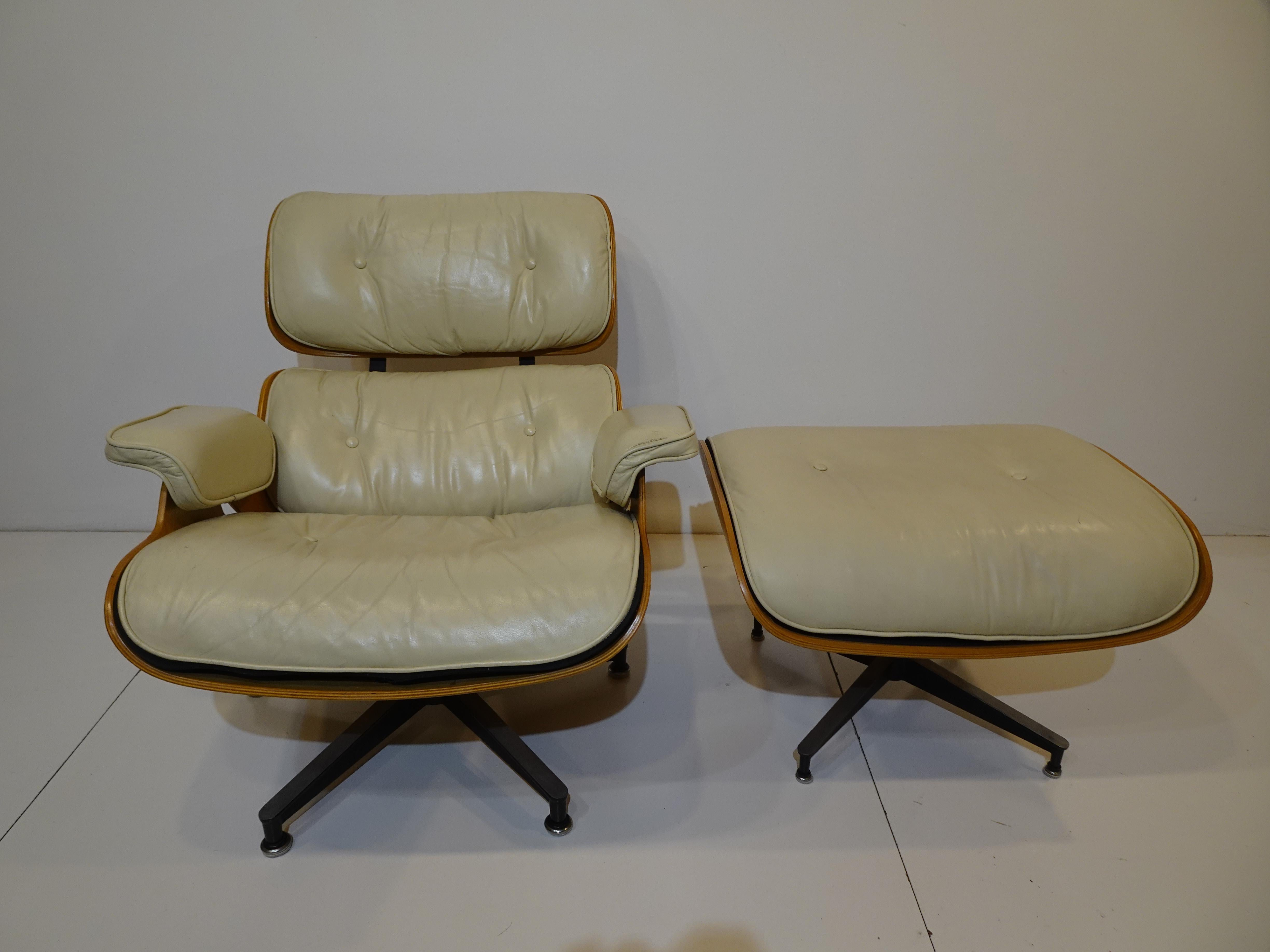 Eames Herman Miller Special Order Ivory / Oak 670 Lounge Chair w/Ottoman  2