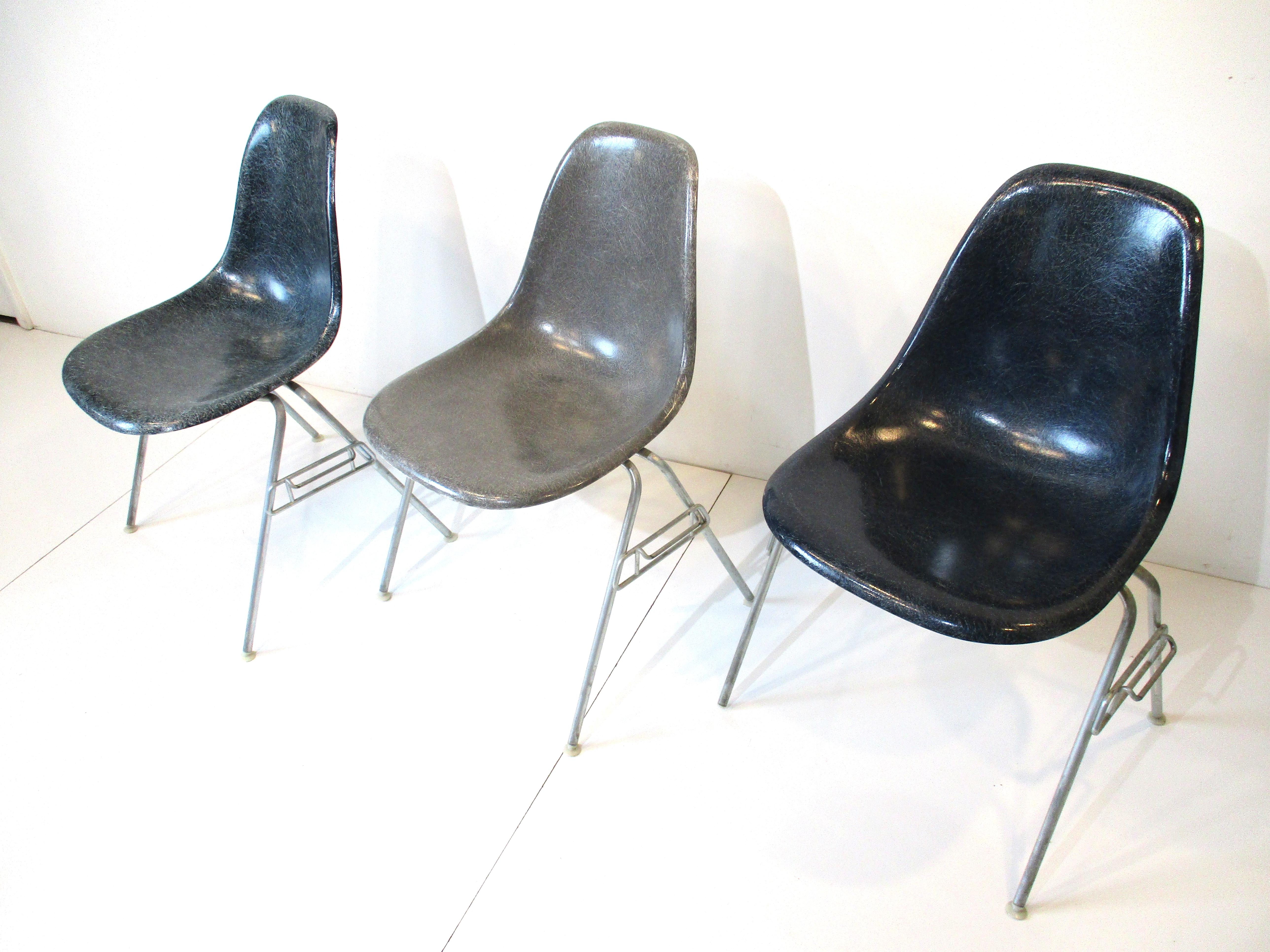 Mid-Century Modern Eames Stacking DSS Side Shell Chairs for Herman Miller