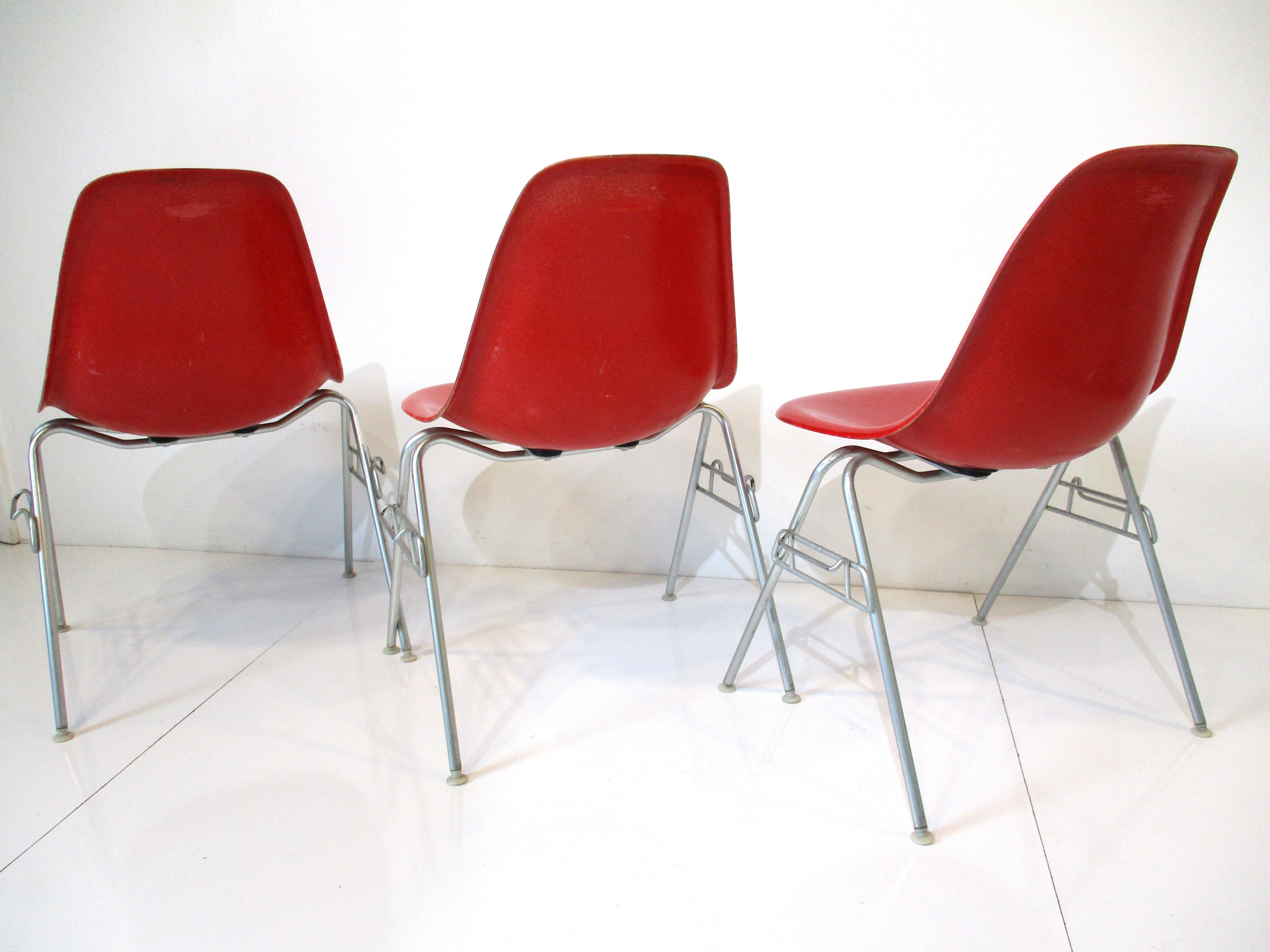 20th Century Eames Stacking DSS Side Shell Chairs for Herman Miller